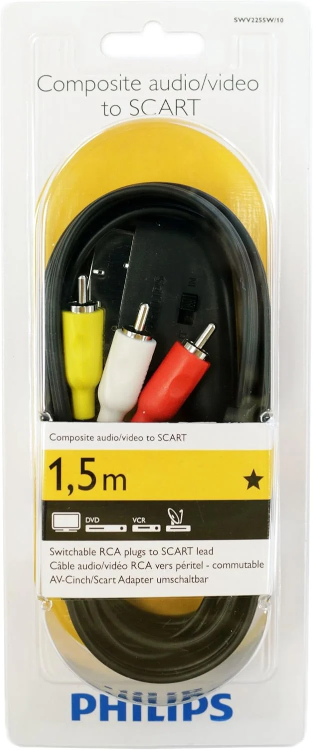 کابل صوتی/تصویری فیلیپس SWV 2255 W/10 Scart (3x RCA) 1.5 متری مشکی کابل صوتی/تصویری فیلیپس SWV 2255 W/10 Scart (3x RCA) 1.5 متری مشکی