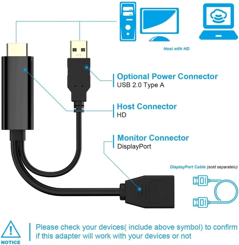 کابل تبدیل NALACAL، کابل سازگار با HDMI به DisplayPort، کابل تبدیل نر توسعه دهنده به DisplayPort با USB 2.0 آداپتور سازگار با HDMI به DisplayPort UHD 4K سازگار با HDMI، برای نمایشگرها کابل تبدیل NALACAL، کابل سازگار با HDMI به DisplayPort، کابل تبدیل نر توسعه دهنده به DisplayPort با USB 2.0 آداپتور سازگار با HDMI به DisplayPort UHD 4K سازگار با HDMI، برای نمایشگرها