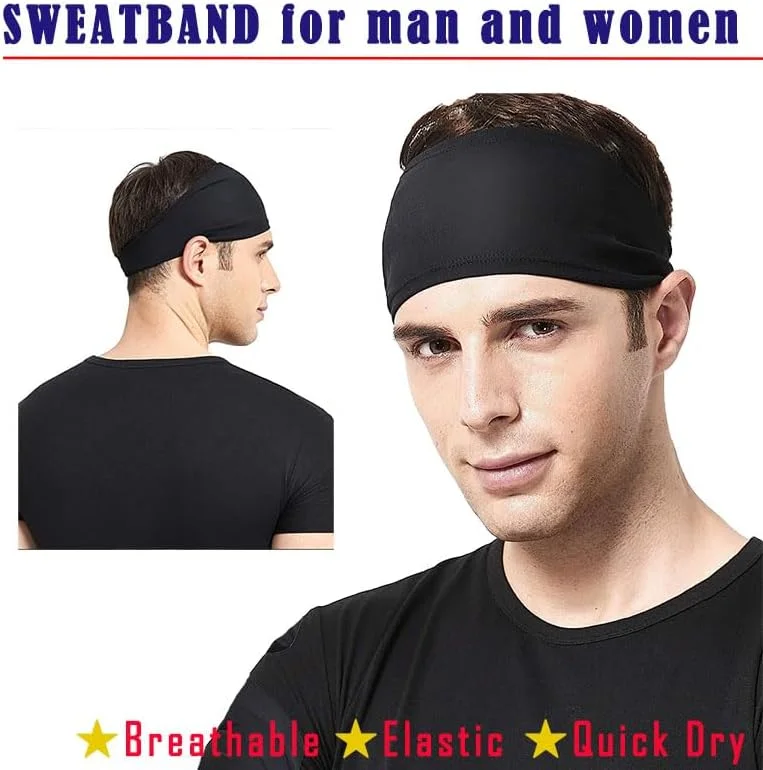 2 عدد هدبند ورزشی برای آقایان و بانوان - جذب کننده عرق، نرم و قابل تنفس مناسب یوگا، فیتنس و تمرین (مشکی و آبی)