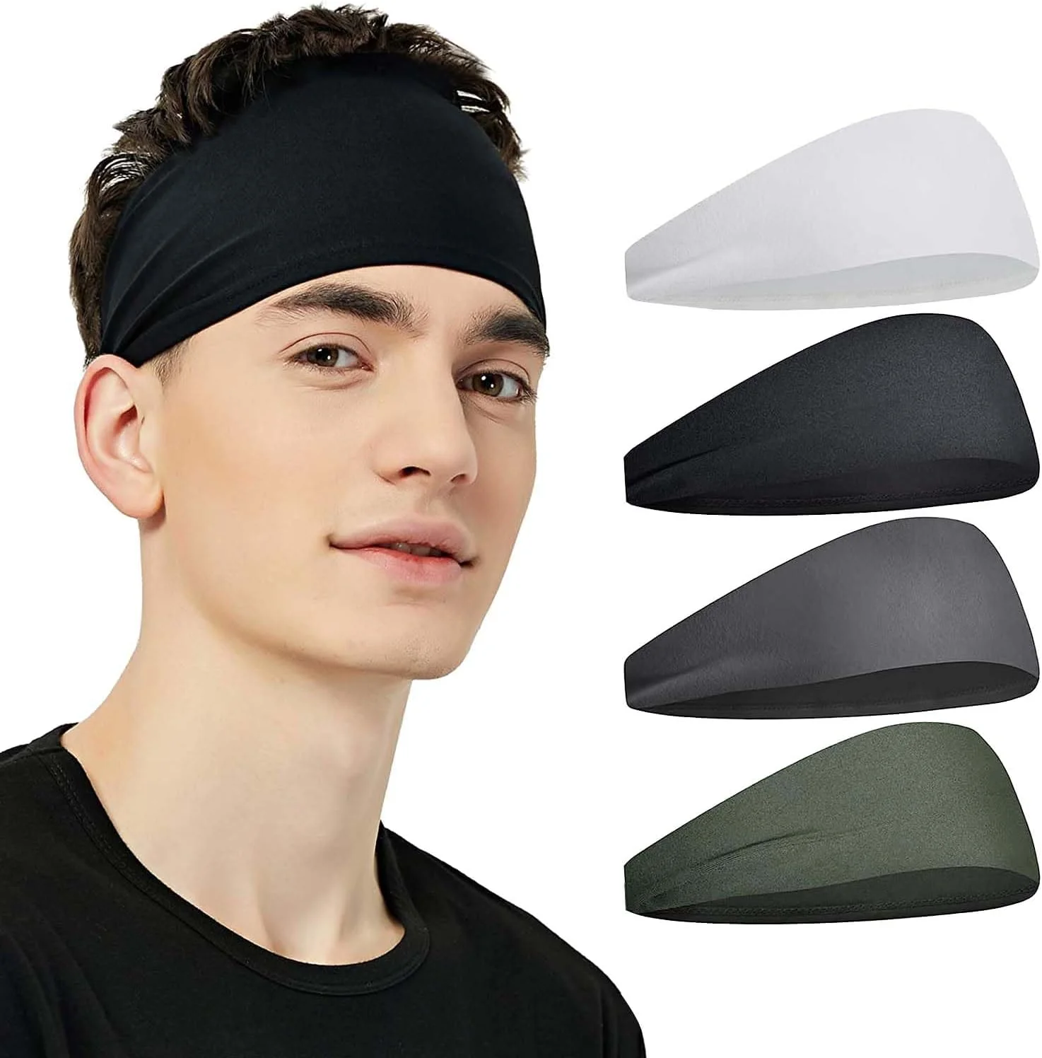 هدبند ورزشی مردانه Azonee، بسته 4 عددی هدبند عرق گیر، هدبند ورزشی جذب کننده رطوبت برای دویدن، دوچرخه سواری، فوتبال، یوگا، کش مو برای زنان و مردان