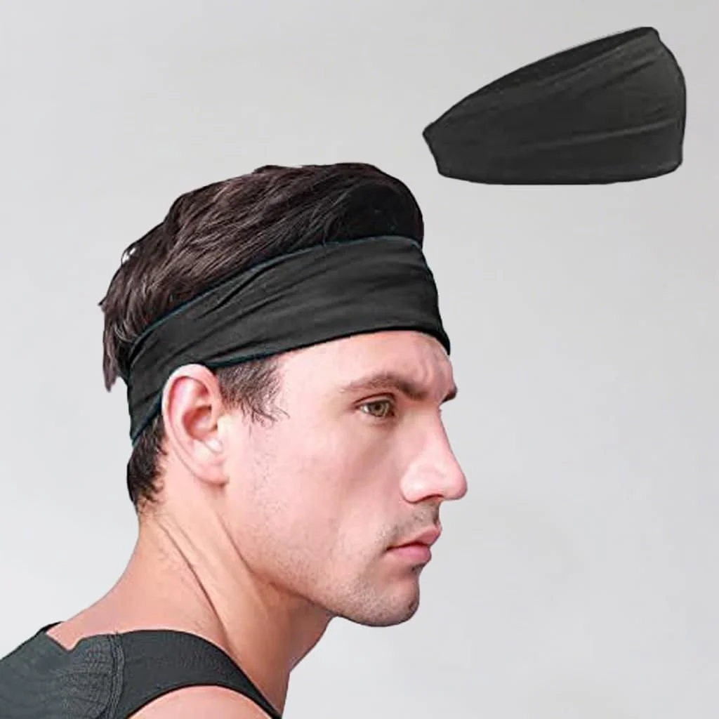 هدبند ورزشی، 1 عدد کش مو مردانه، جاذب عرق، تنفس پذیر، ضد لغزش، مناسب برای دویدن، بسکتبال، فوتبال، تنیس، یوگا (مشکی)