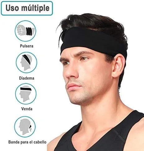 هدبند ورزشی، 1 عدد کش مو مردانه، جاذب عرق، تنفس پذیر، ضد لغزش، مناسب برای دویدن، بسکتبال، فوتبال، تنیس، یوگا (مشکی)