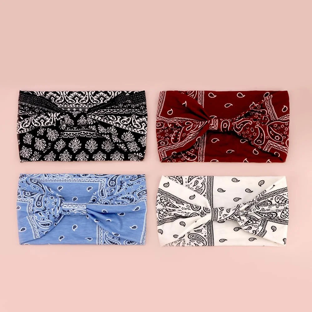 بسته 4 عددی هدبند پهن زنانه طرح بوهو با طرح های مختلف، مناسب ورزش، یوگا، دویدن و استفاده روزمره