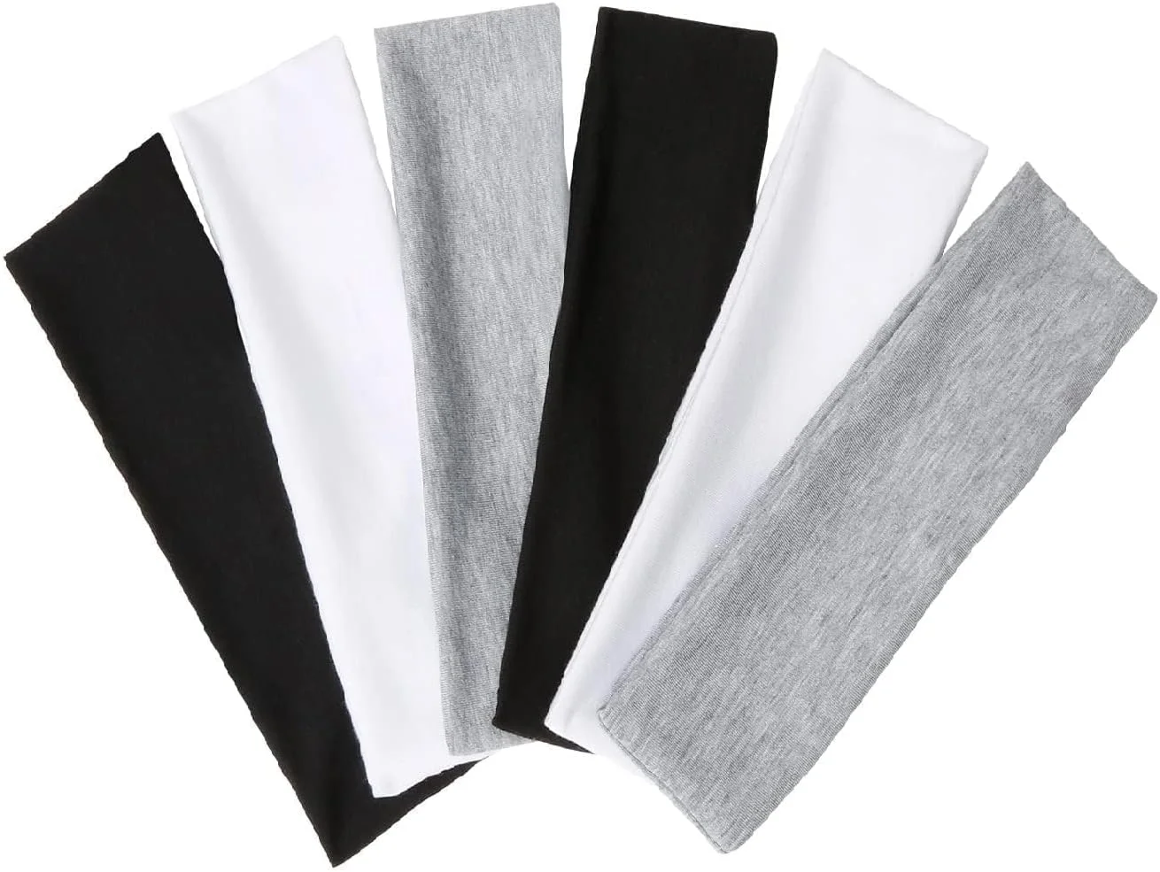 کش مو زنانه پارچه ای نازک، کش مو نرم پنبه ای، کش مو ورزشی شیک برای تمرین یوگا و دویدن (مشکی+سفید+خاکستری، 6 عدد)