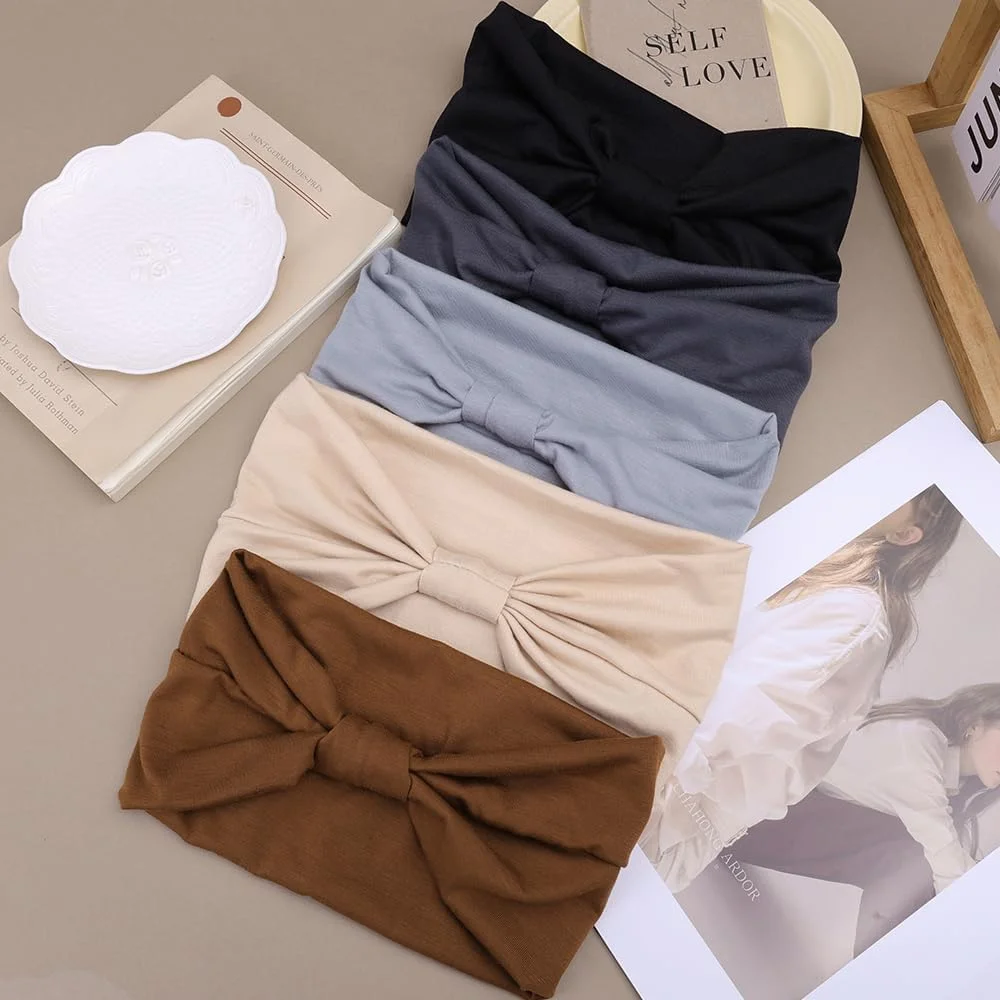 هدبند زنانه رنگ ثابت پهن کشی گره دار، کش موی الاستیک ضد لغزش، هدبند عرق گیر مناسب یوگا و تمرینات ورزشی هدبند زنانه رنگ ثابت پهن کشی گره دار، کش موی الاستیک ضد لغزش، هدبند عرق گیر مناسب یوگا و تمرینات ورزشی