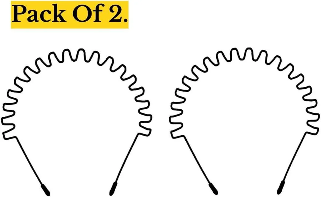 بسته 2 عددی تل مو فلزی زیگزاگی برای مردان و زنان، تل سر سبک وزن مشکی با روکش محافظ لاستیکی، حلقه موی موج دار فنری اسپرت ضد لغزش یونی‌سکس، اکسسوری مو