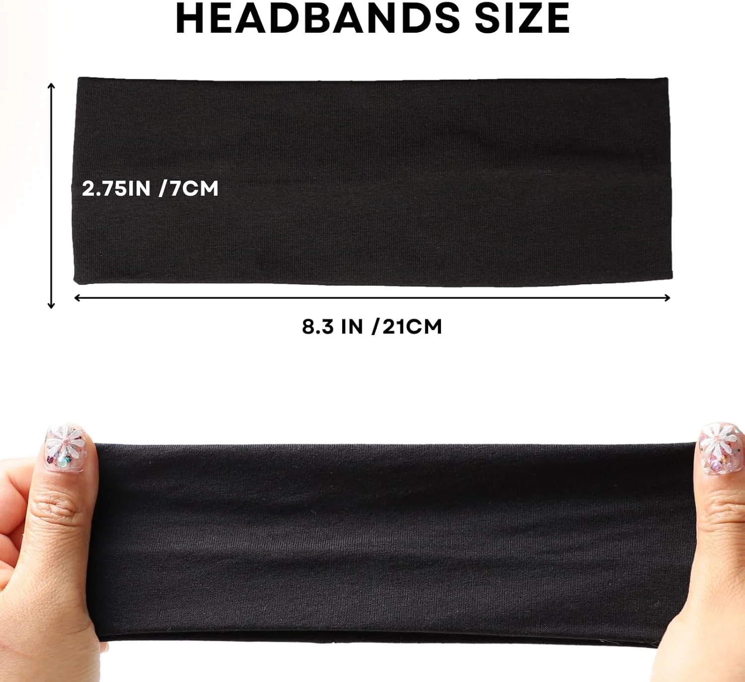 2 عدد هدبند زنانه، 7 سانتی متر پهن، نخی، ضد لغزش، مناسب یوگا، ورزش و دویدن (سیاه و سفید)