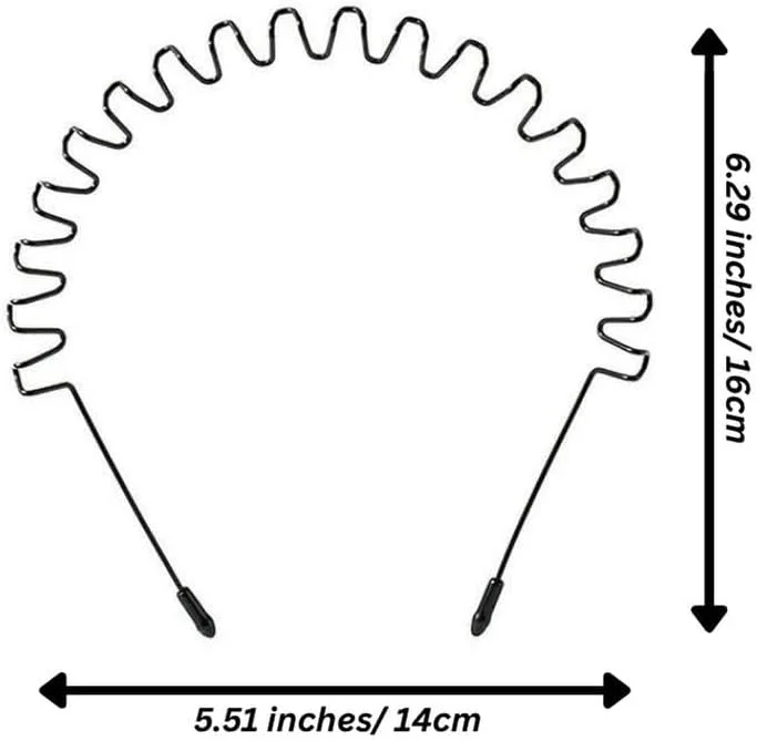 بسته 2 عددی تل مو فلزی زیگزاگی برای مردان و زنان، تل سر سبک وزن مشکی با روکش محافظ لاستیکی، حلقه موی موج دار فنری اسپرت ضد لغزش یونی‌سکس، اکسسوری مو