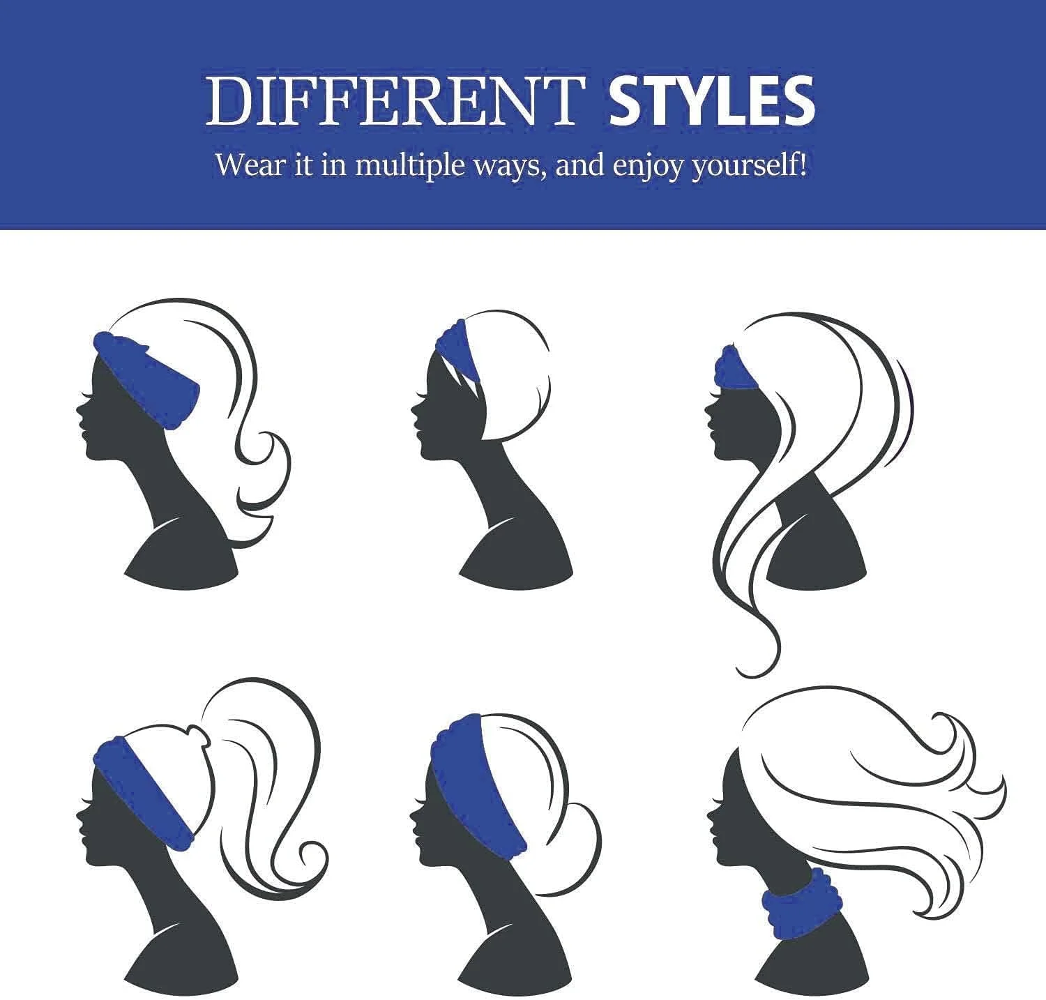 بسته 2 عددی هدبند پهن زنانه، دستمال سر توربان پارچه ای نخی نرم و کشسان، هدبندهای گره دار مد روز بوهو، هدبندهای ضد لغزش برای یوگا، دویدن و ورزش، توربان های نخی کشسان در رنگ های آبی و مشکی