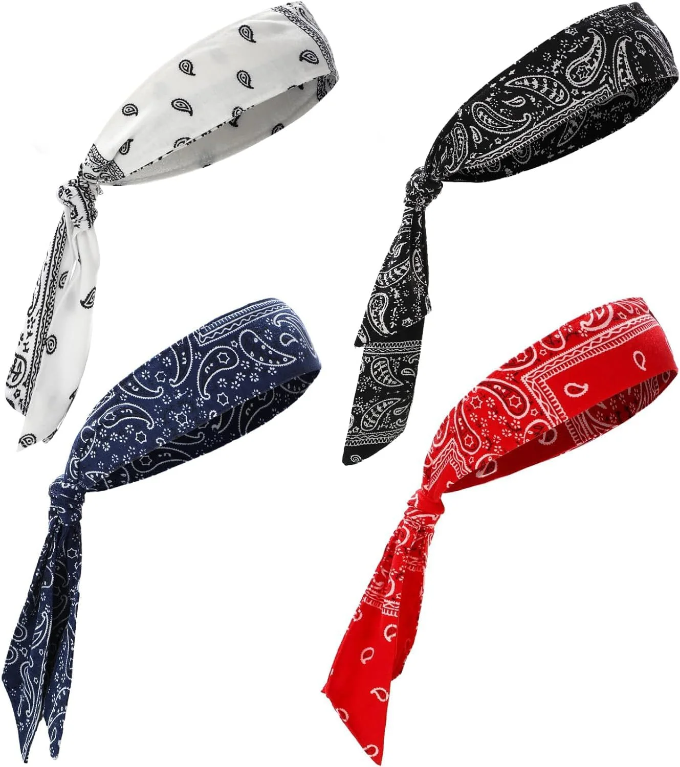 هدبند مردانه، هدبند گره ای زنانه، هدبند ورزشی مناسب دویدن و تمرینات ورزشی، جذب کننده عرق، قابل تنظیم و ضد لغزش مناسب یوگا، 4 عدد