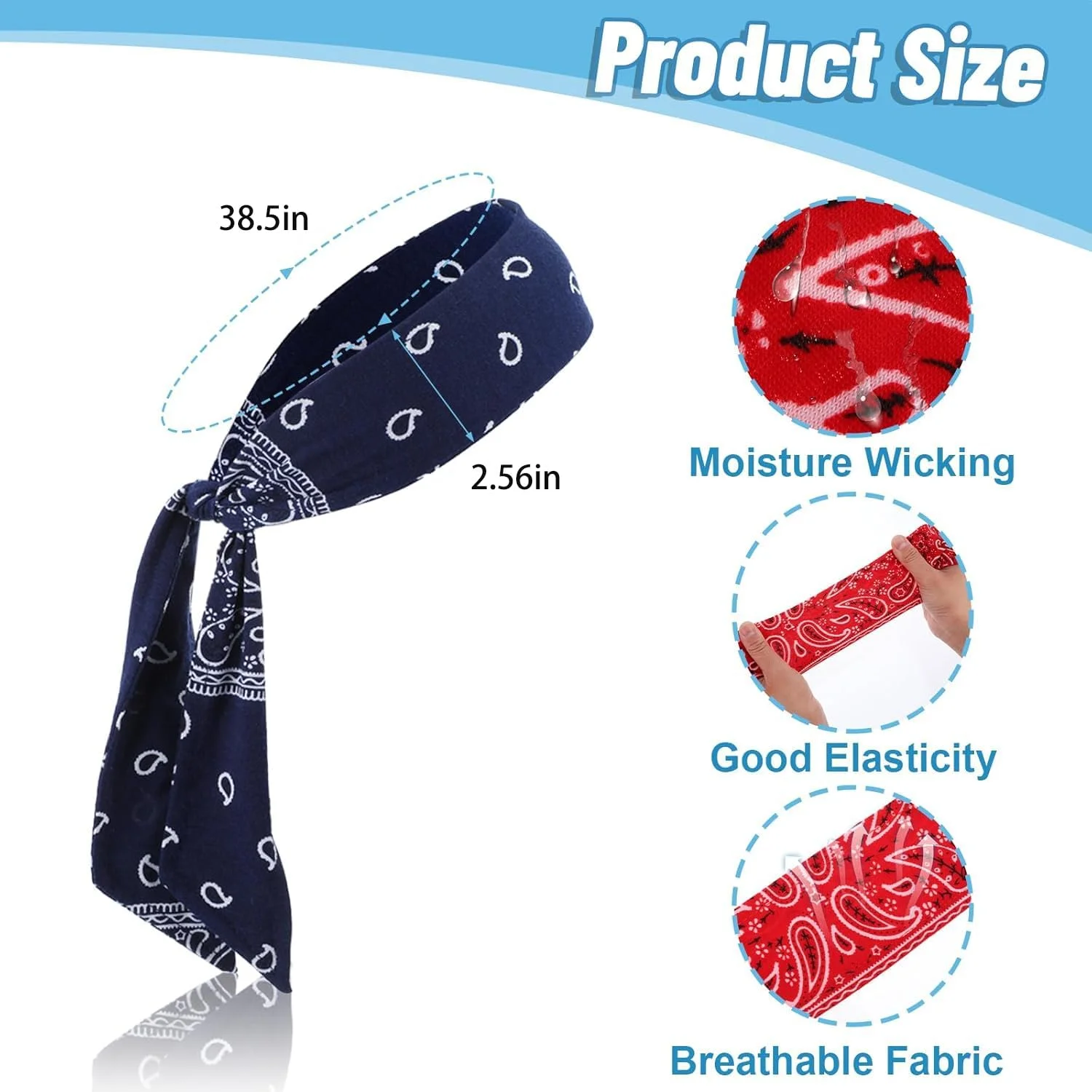 هدبند مردانه، هدبند گره ای زنانه، هدبند ورزشی مناسب دویدن و تمرینات ورزشی، جذب کننده عرق، قابل تنظیم و ضد لغزش مناسب یوگا، 4 عدد