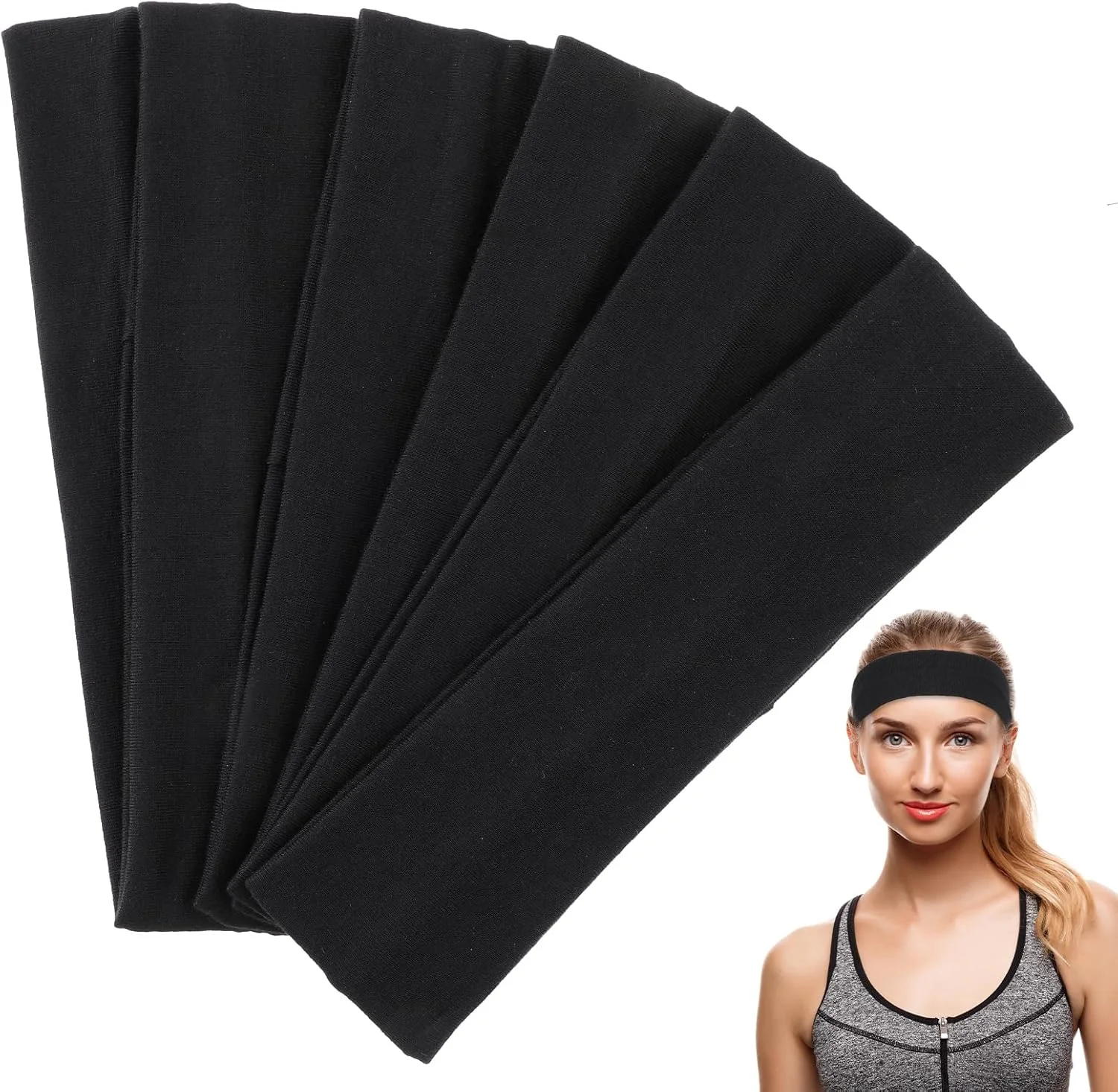 ست 6 عددی هدبند ورزشی مشکی و سفید زنانه، کشی، نخی، ضد لغزش، مناسب تمرین، لوازم یوگا، ساده، مناسب دویدن، دستمال سر