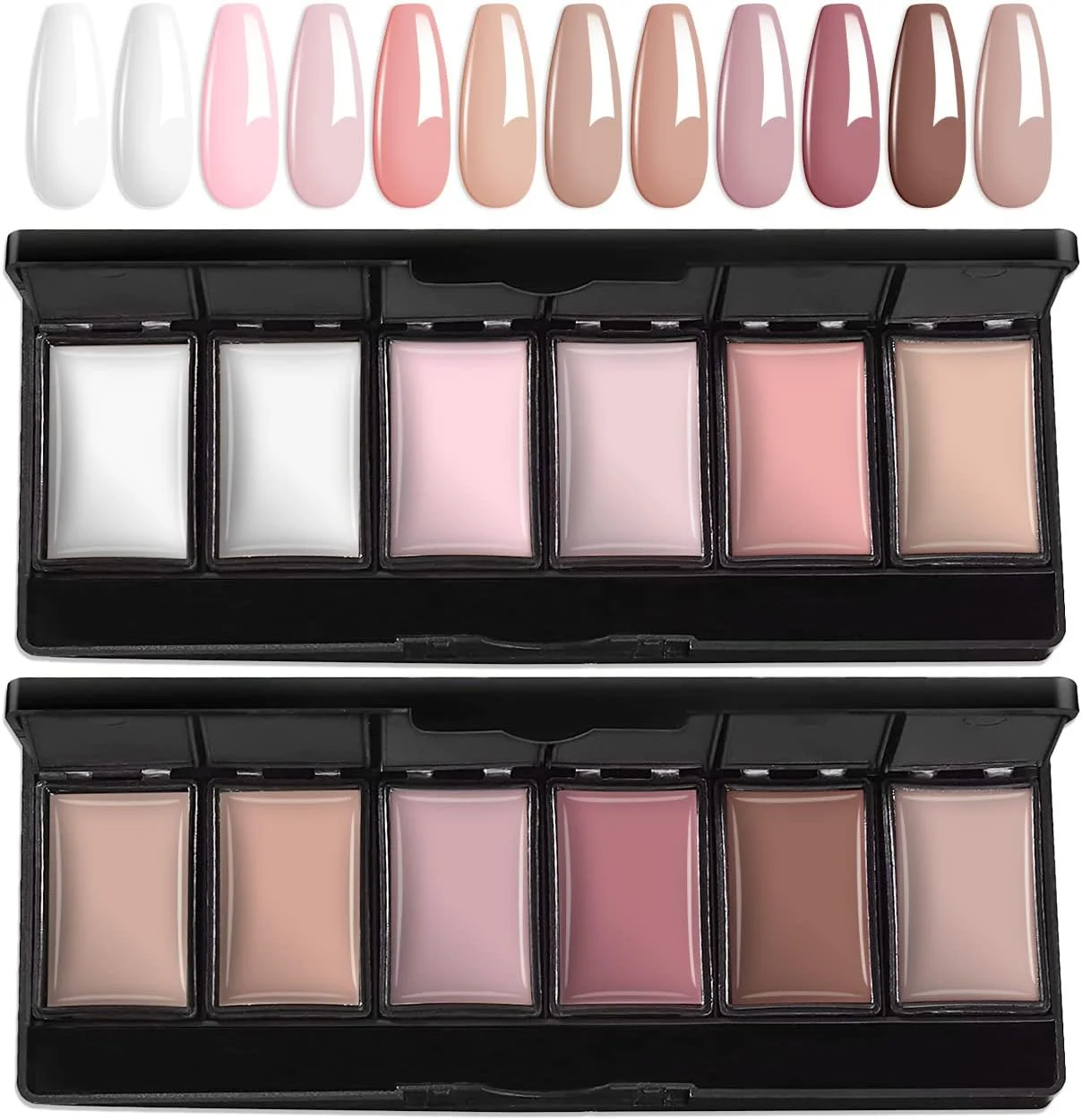 لاک ژل کرمی جامد ایمیلی با براش، پالت لاک ژل جامد 12 رنگ، رنگ های خنثی، برهنه، قهوه ای، صورتی، سفید، ست ژل پودینگ، کیت هنر ناخن UV LED Soak Off، مانیکور DIY در خانه کیت 2