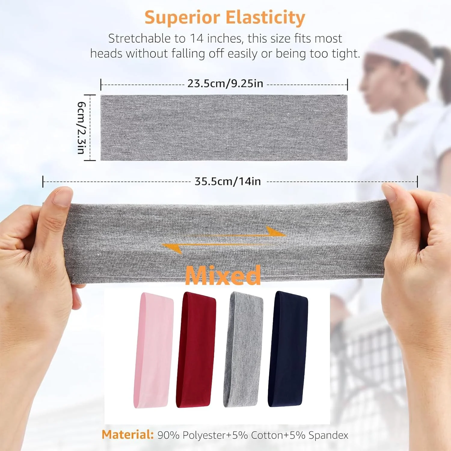 بسته 4 عددی هدبند کشی یوگا زنانه، هدبند ورزشی نرم و الاستیک برای تمرین، یوگا، دویدن و استفاده روزانه، ضد لغزش (آبی، قرمز، صورتی، خاکستری)