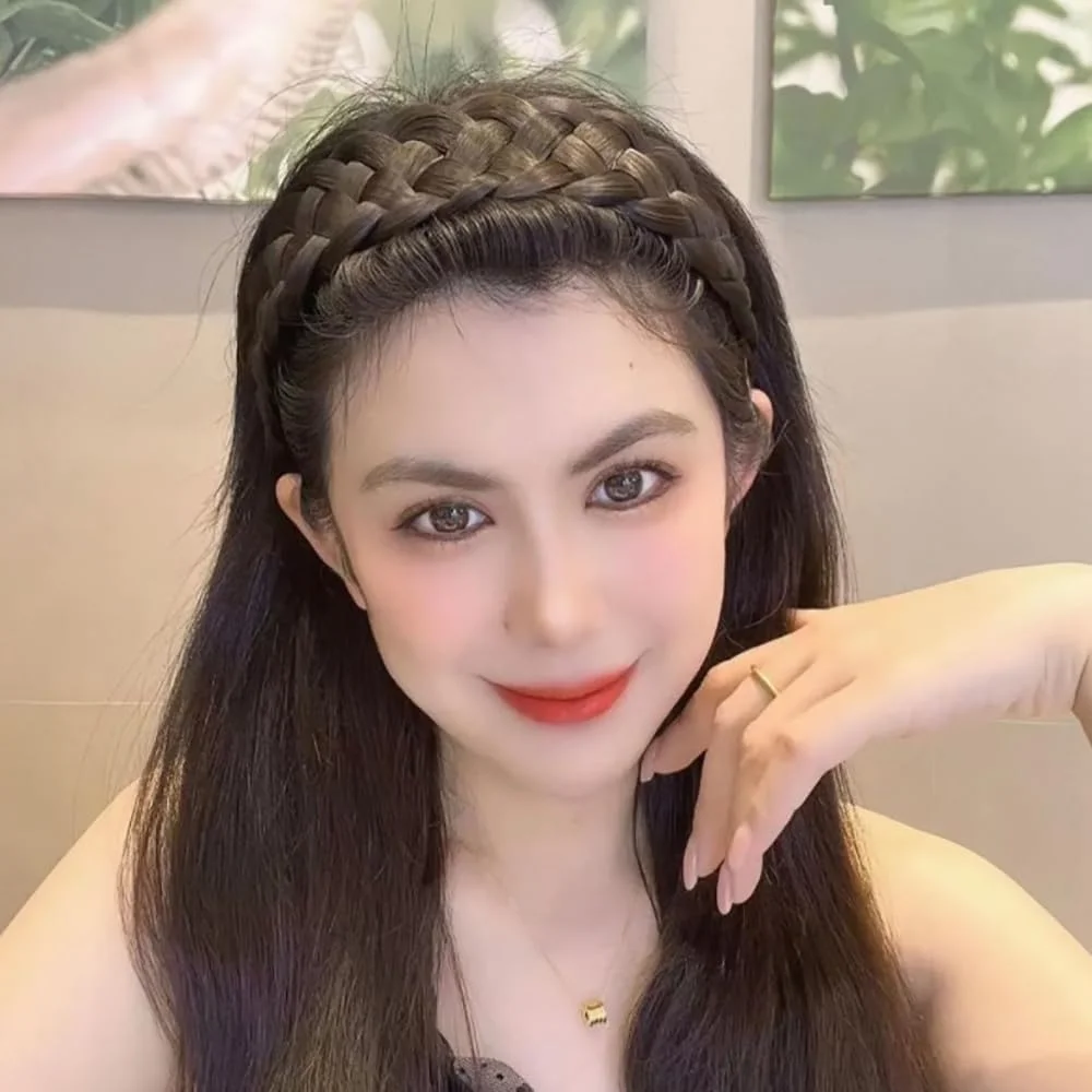 هدبند بافت موی قهوه ای تیره کشسان برای زنان، هدبند گره دار پیچ خورده نرم