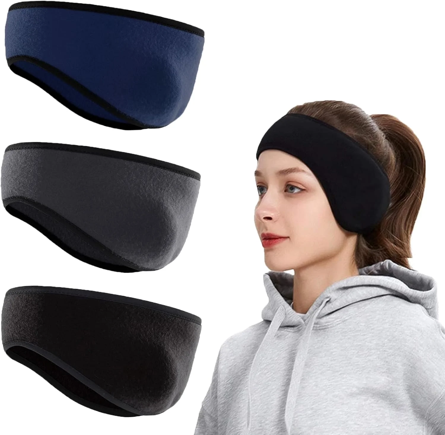 بسته 3 عددی هدبند ورزشی زمستانی، هدبند ورزشی گرم، سبک وزن، کشسان و رطوبت گیر، مناسب اسکی، محافظ گوش برای ورزش های فضای باز، دویدن، پیاده روی، دوچرخه سواری برای مردان و زنان