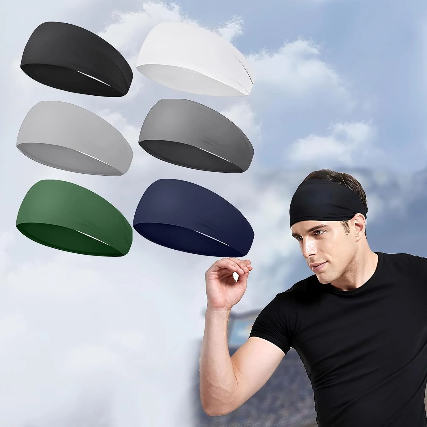 بسته 5 عددی هدبند ورزشی مردانه، هدبند عرق گیر مردانه برای دویدن، دوچرخه سواری، بسکتبال، یوگا، هدبند унисекс