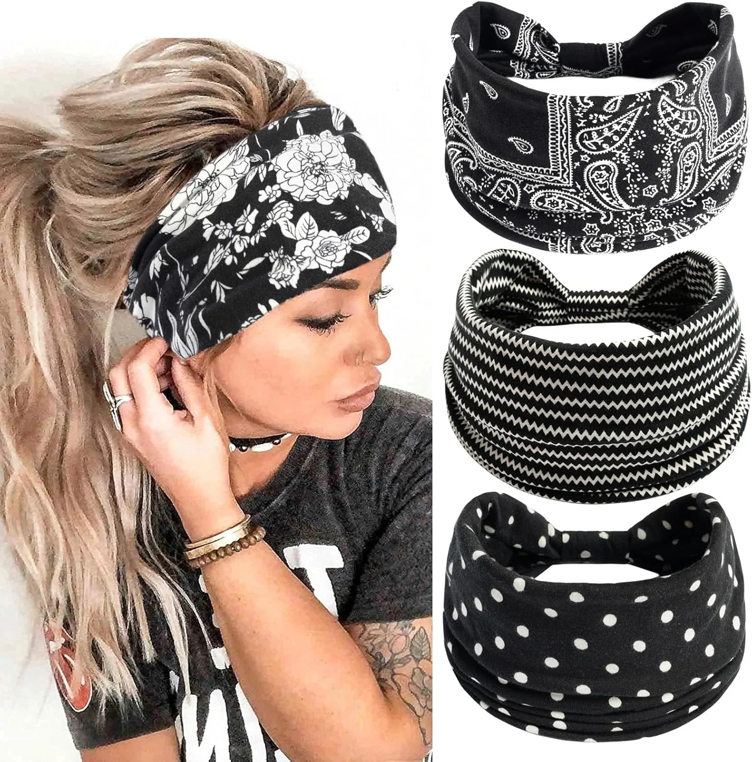 scicent 16009 هدبند تابستانی زنانه، کش مو، مناسب یوگا، ورزش و باشگاه، روسری سر، هدبند نخی پهن، اکسسوری مو