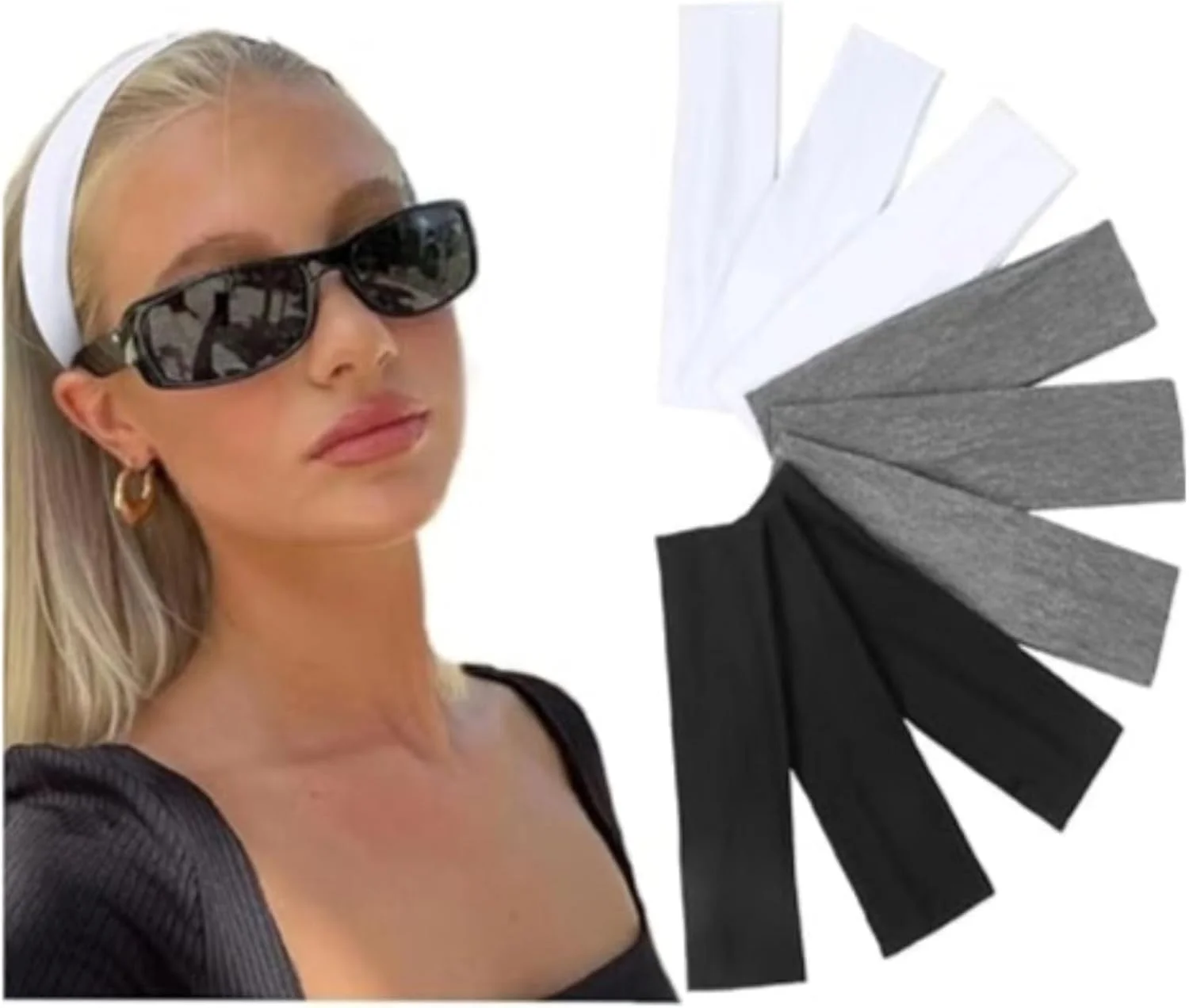 هدبند زنانه ریان، کش موی الاستیک برای موهای زنانه، هدبند پارچه ای نرم ضد لغزش، لوازم جانبی مو برای ورزش یوگا و دویدن (مشکی، سفید، خاکستری، بسته 9 عددی)