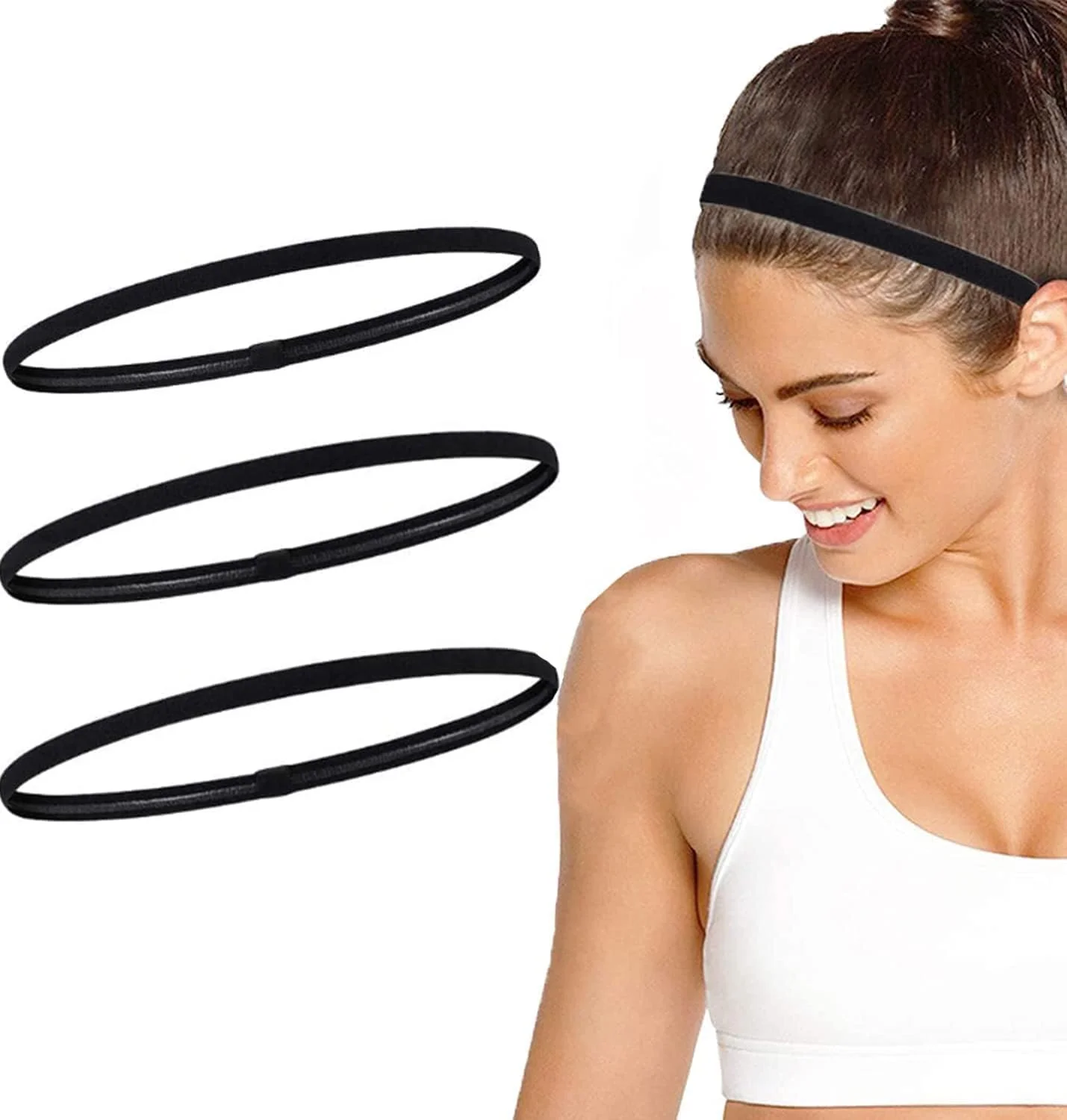 3 عدد هدبند ورزشی سبک وزن، هدبندهای الاستیک سیلیکونی ضد لغزش، هدبندهای باریک ورزشی برای زنان و مردان - هدبند چسبنده، مینی باند عرق، عالی برای تمرین