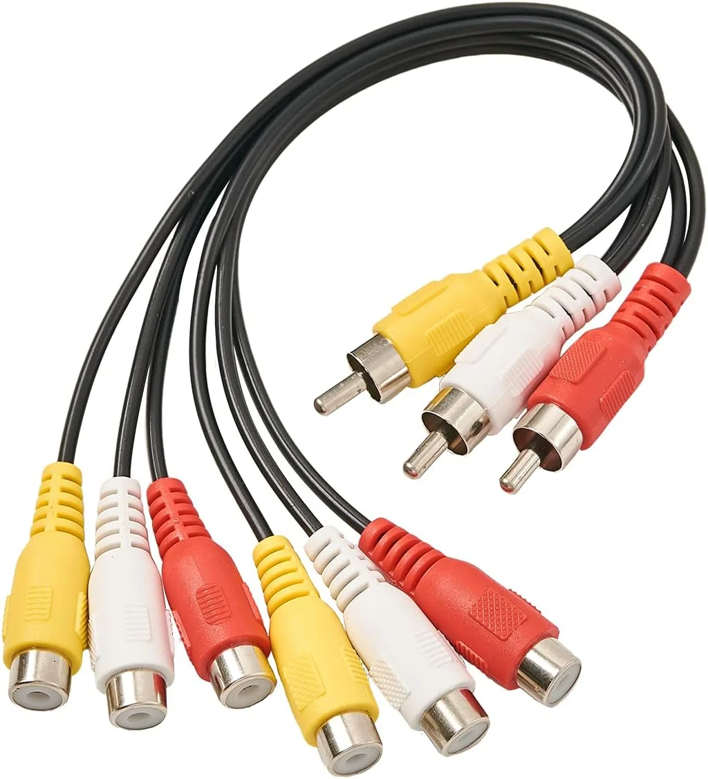 تبدیل کننده کابل AV کیو دی شی، 3 فیش نری RCA به 6 فیش مادگی RCA، کابل آداپتور صوتی و تصویری