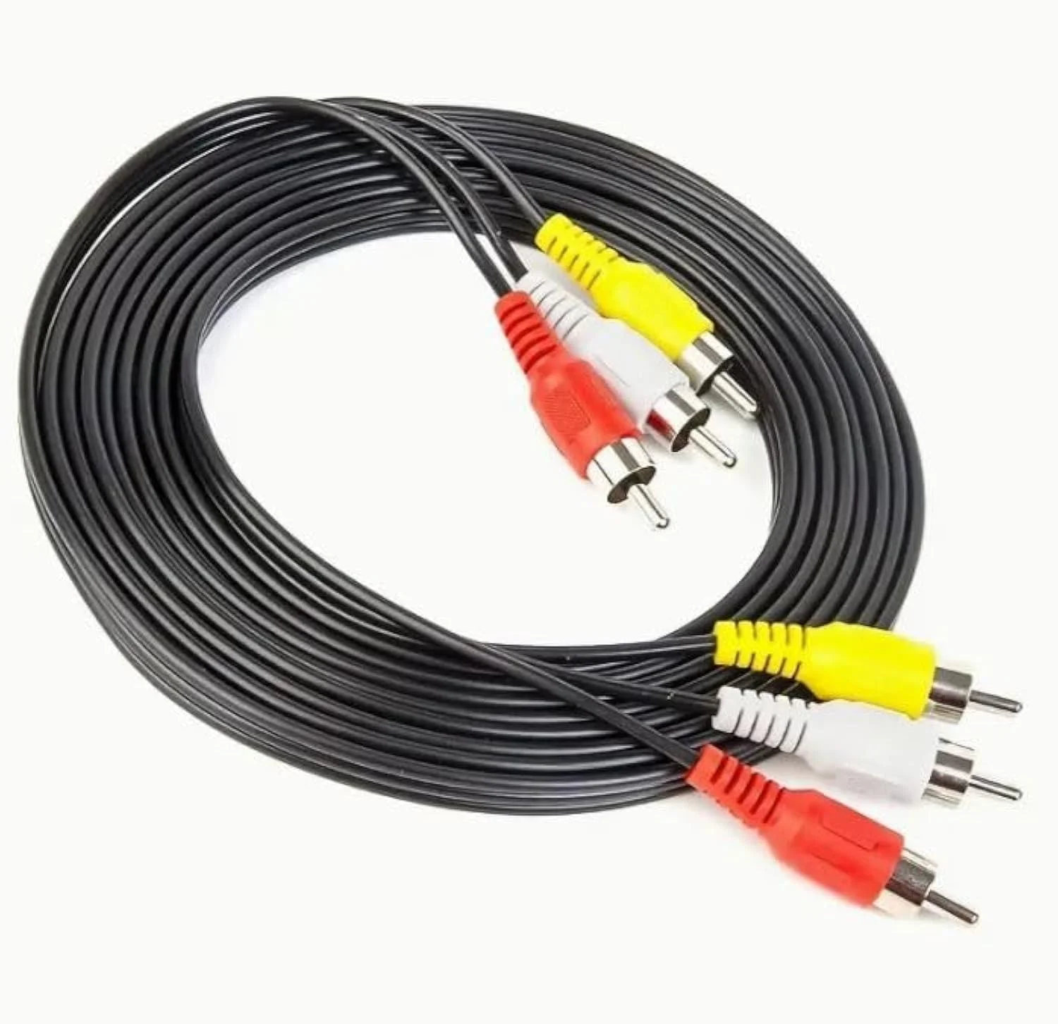 کابل صوتی/تصویری آر سی ای RYN طول 3.05 متر، دارای کانکتورهای زرد/سفید/قرمز برای اتصال 3 نری به 3 نری، مناسب برای DVD/VCR/SAT
