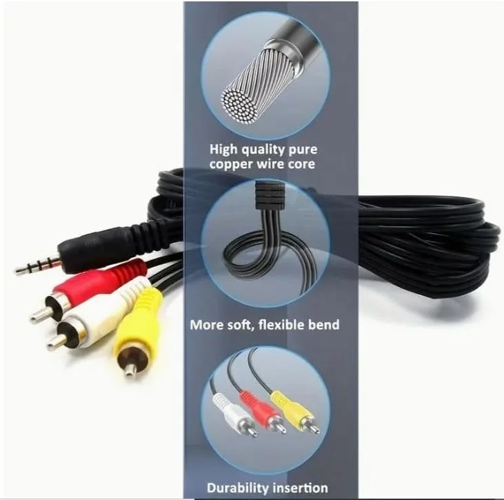 کابل صوتی و تصویری RYN AV، کابل 3.5 میلی‌متری به 3 RCA، آداپتور 3.5 میلی‌متری به 3 RCA نر با روکش نیکل، کابل استریو AUX AV برای MP3، دوربین فیلمبرداری، تبلت، بلندگو، سینمای خانگی، پخش‌کننده DVD