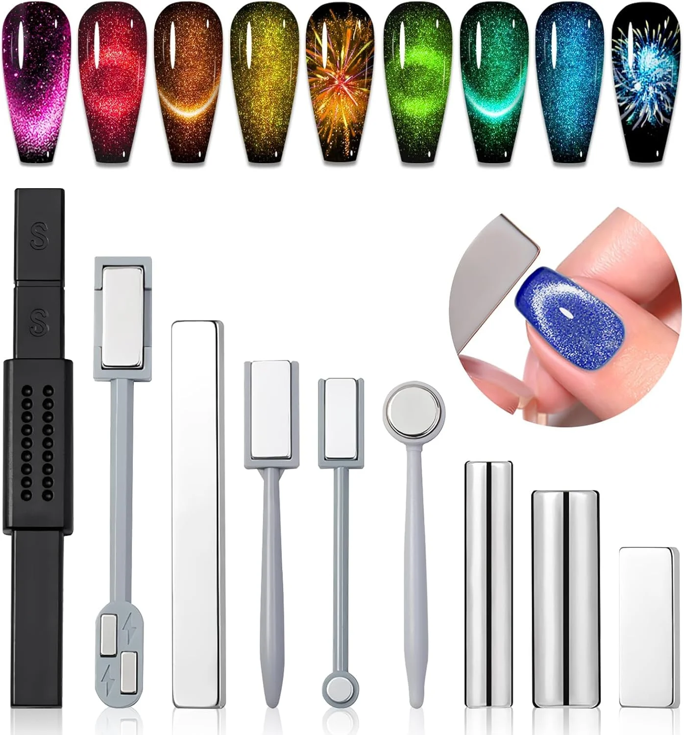 ست 9 عددی آهنرباهای طراحی ناخن چشم گربه ای KASTWAVE، ابزار طراحی گرادیانی، آهنربای چشم گربه ای برای ناخن، چوب آهنربایی برای لاک مغناطیسی ست 9 عددی آهنرباهای طراحی ناخن چشم گربه ای KASTWAVE، ابزار طراحی گرادیانی، آهنربای چشم گربه ای برای ناخن، چوب آهنربایی برای لاک مغناطیسی