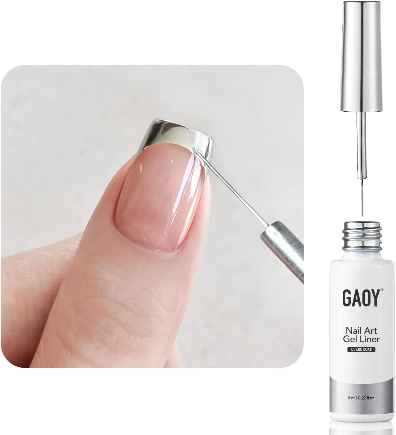 لاک ژل طراحی ناخن متالیک نقره ای GAOY، 8 میلی لیتر، رنگ کروم آینه ای سه بعدی، طراحی رنگ ناخن با برس نازک، خشک شدن با نور UV برای مانیکور DIY در خانه لاک ژل طراحی ناخن متالیک نقره ای GAOY، 8 میلی لیتر، رنگ کروم آینه ای سه بعدی، طراحی رنگ ناخن با برس نازک، خشک شدن با نور UV برای مانیکور DIY در خانه