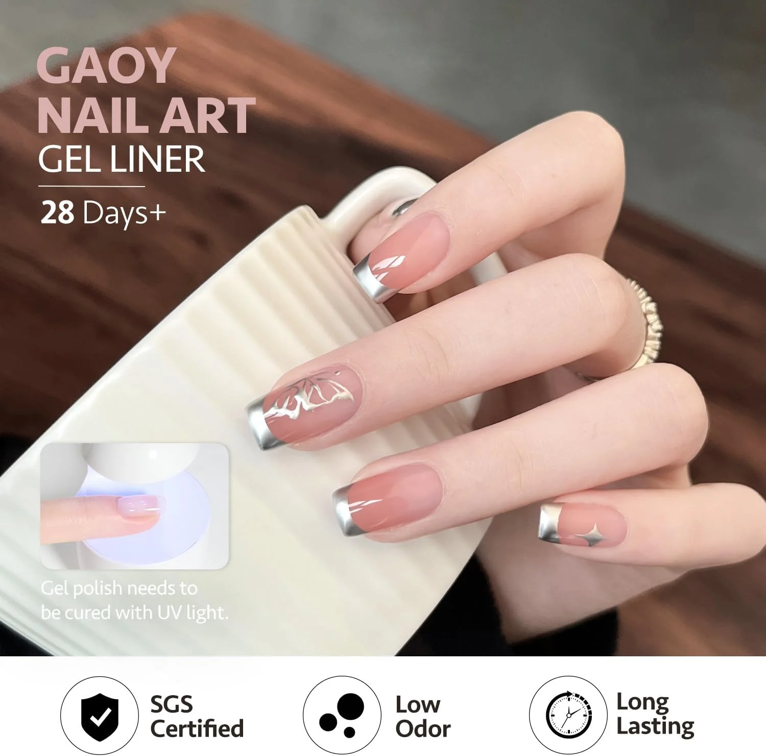 لاک ژل طراحی ناخن متالیک نقره ای GAOY، 8 میلی لیتر، رنگ کروم آینه ای سه بعدی، طراحی رنگ ناخن با برس نازک، خشک شدن با نور UV برای مانیکور DIY در خانه لاک ژل طراحی ناخن متالیک نقره ای GAOY، 8 میلی لیتر، رنگ کروم آینه ای سه بعدی، طراحی رنگ ناخن با برس نازک، خشک شدن با نور UV برای مانیکور DIY در خانه