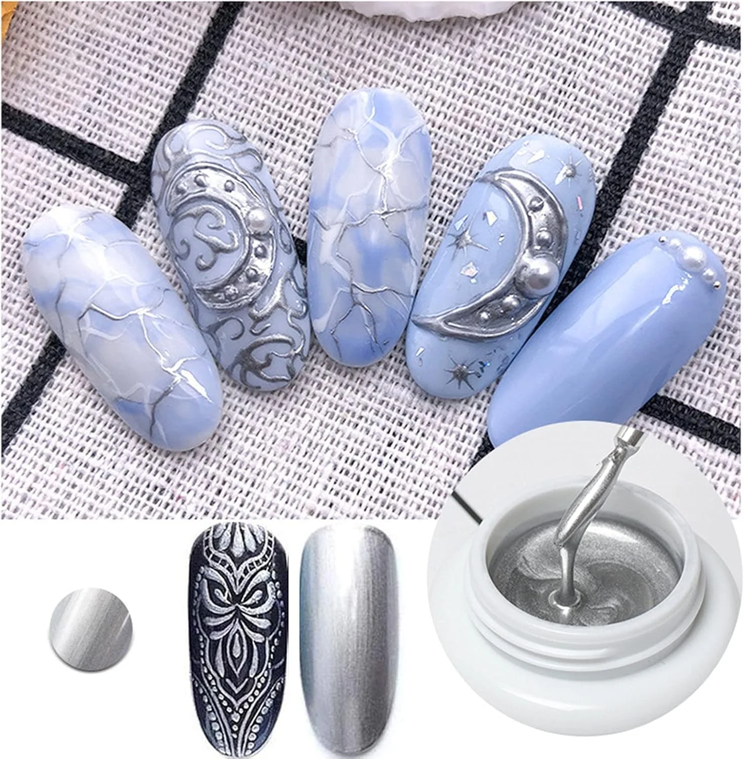 لاک ژل متالیک طراحی ناخن MAKINGTEC، ژل طراحی و نقاشی ناخن متالیک، ژل UV برای طراحی ناخن، ژل طراحی ناخن برای هنر ناخن (رنگ نقره ای)