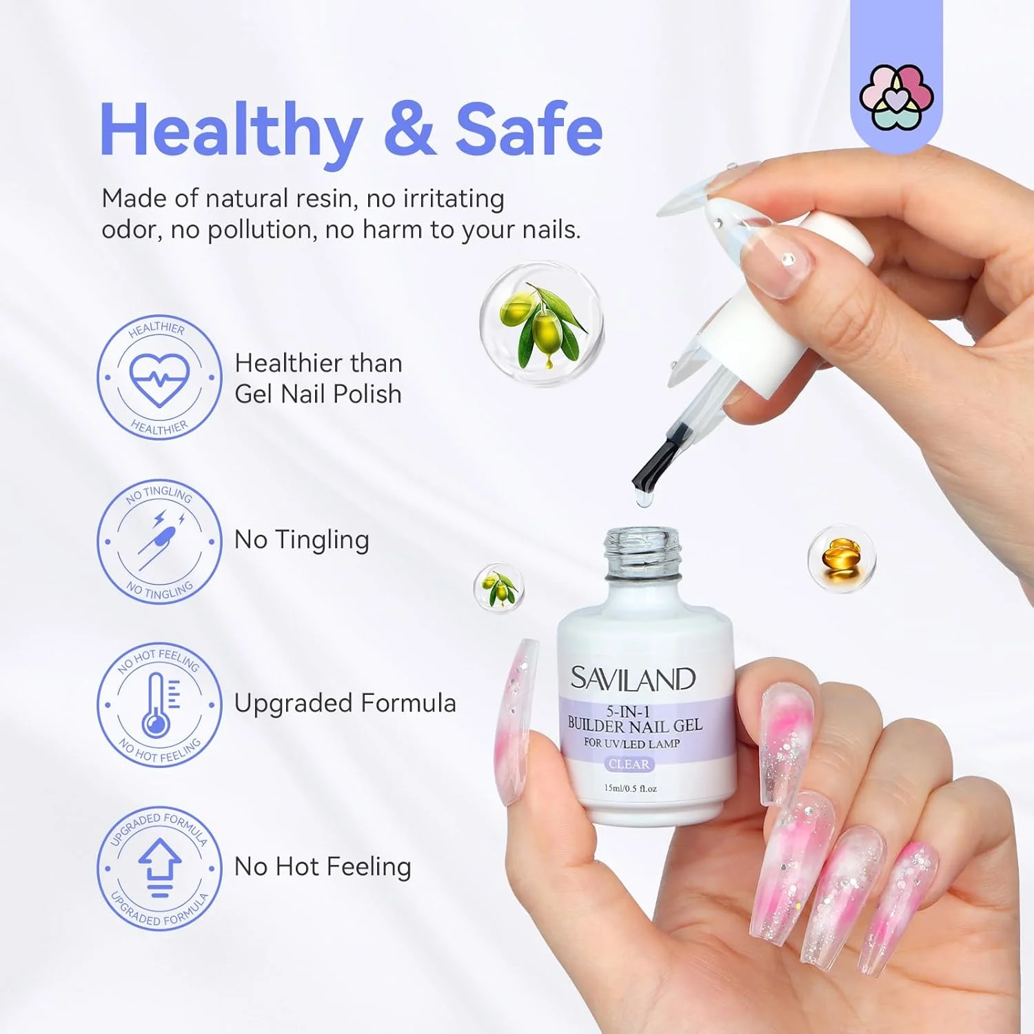ژل بیلدر 5 در 1 حرفه ای SAVILAND - تقویت کننده ناخن شفاف 15 میلی لیتری حاوی روغن کرچک | ژل ترمیم کننده خیساندنی UV/LED برای آب و هوای بیابانی، طرح های ناخن عربی ژل بیلدر 5 در 1 حرفه ای SAVILAND - تقویت کننده ناخن شفاف 15 میلی لیتری حاوی روغن کرچک | ژل ترمیم کننده خیساندنی UV/LED برای آب و هوای بیابانی، طرح های ناخن عربی