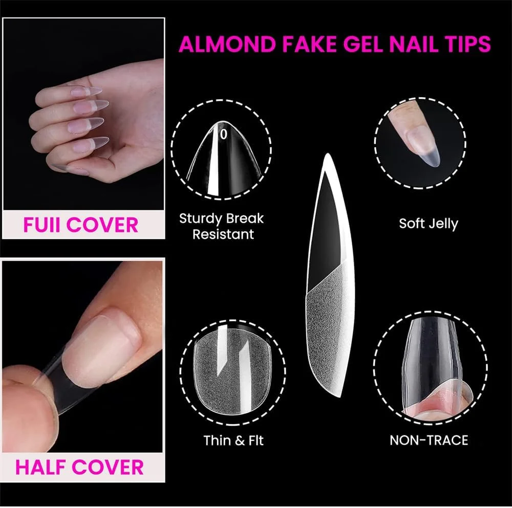 ناخن مصنوعی بادامی کوتاه YARDHOBI، 120 عدد ناخن پرسی بادامی کوتاه، نوک ناخن ژلی بادامی کوتاه از پیش شکل داده شده، طراحی فرانسوی متوسط پوشش کامل ناخن مصنوعی بادامی برای سالن ناخن خانگی