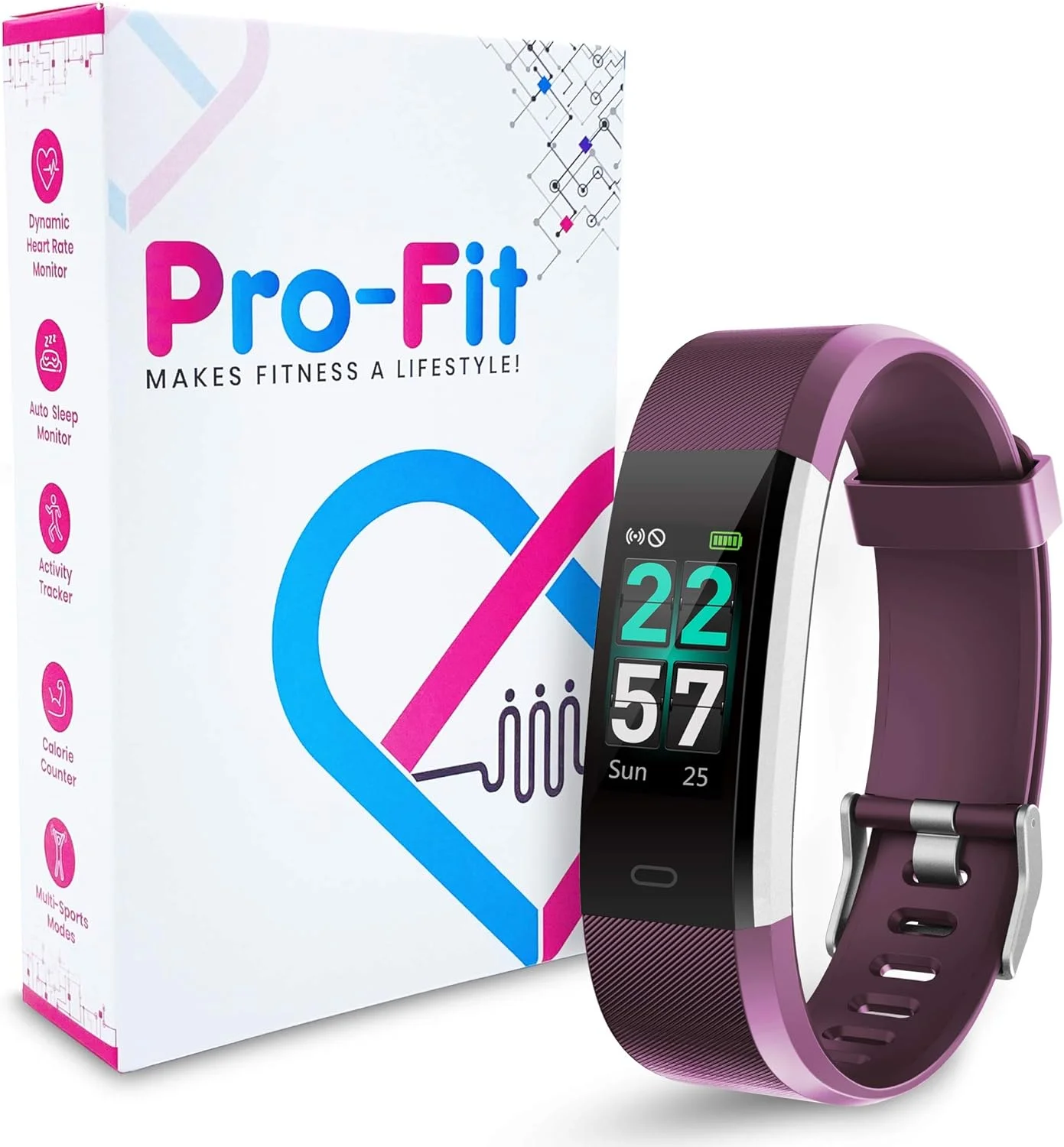 ردیاب فعالیت هوشمند PRO FIT VeryFitness IP68 ضد آب با قابلیت پایش ضربان قلب و خواب (بنفش)