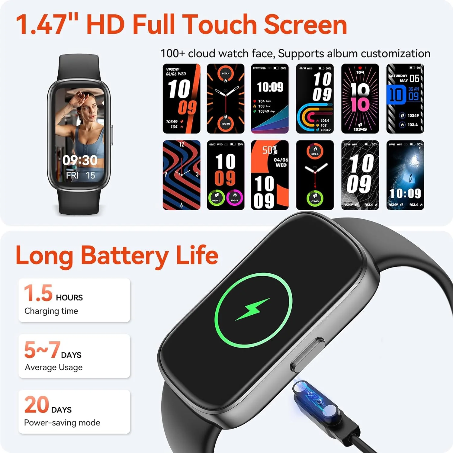 ساعت ردیاب تناسب اندام با قابلیت پایش ضربان قلب، خواب و اکسیژن خون به صورت 24 ساعته، ساعت هوشمند ضد آب IP68، گام شمار کالری شمار و ردیاب فعالیت های ورزشی برای آقایان و بانوان