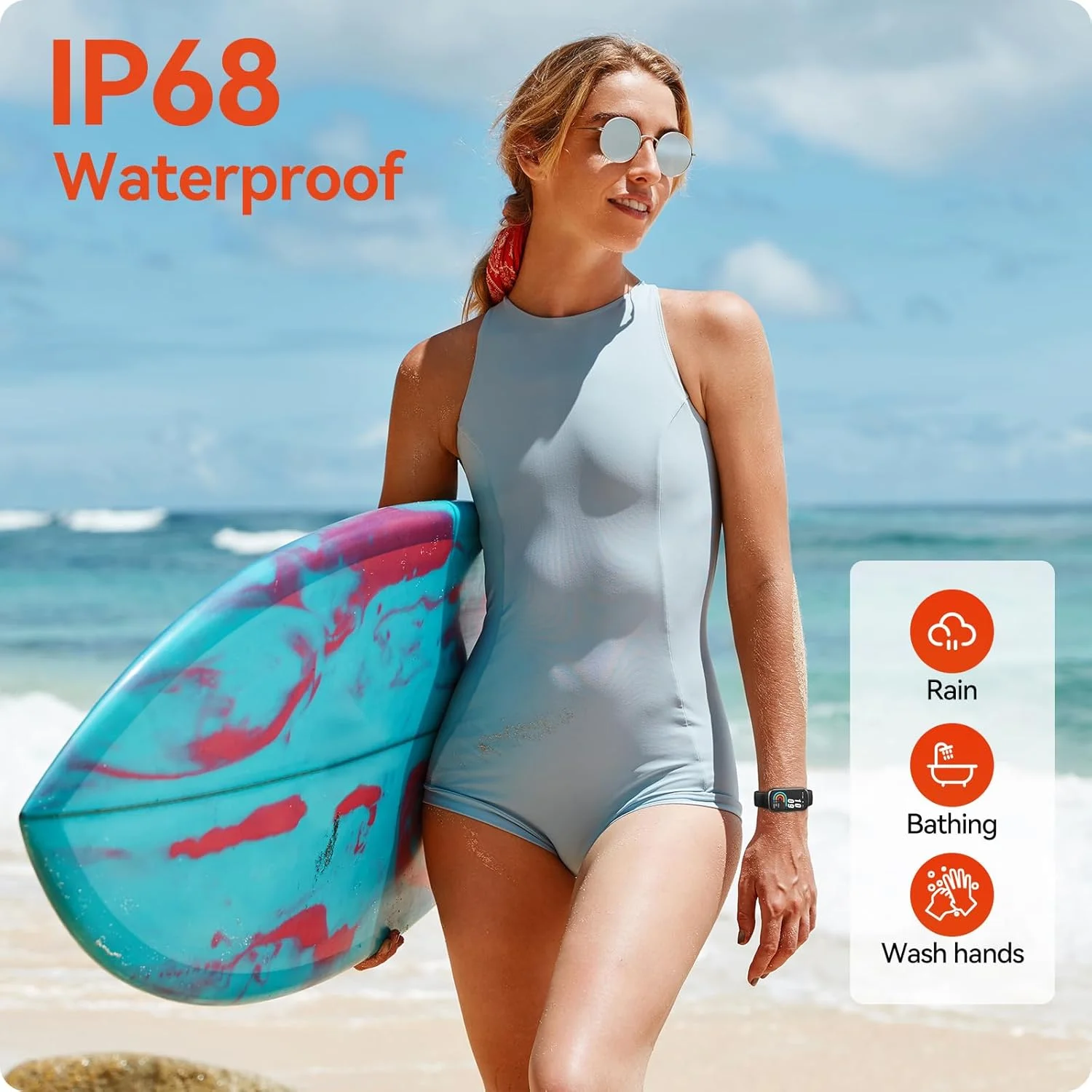 ساعت ردیاب تناسب اندام با قابلیت پایش ضربان قلب، خواب و اکسیژن خون به صورت 24 ساعته، ساعت هوشمند ضد آب IP68، گام شمار کالری شمار و ردیاب فعالیت های ورزشی برای آقایان و بانوان