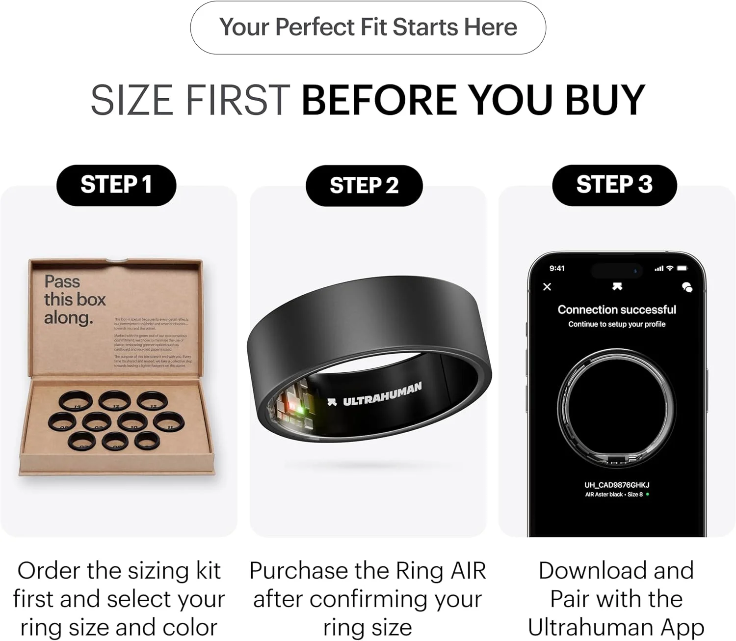 حلقه هوشمند ULTRAHUMAN Ring AIR - ردیاب خواب و تناسب اندام، حلقه هوشمند برای زنان و مردان، بدون هزینه برنامه برای ویژگی های استاندارد (سایز 5)