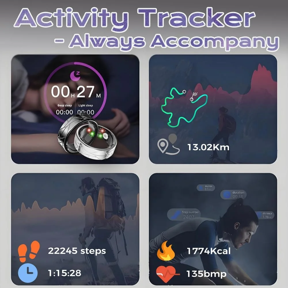 حلقه هوشمند ردیاب تناسب اندام پایش خواب ضربان قلب گام شمار، حلقه تناسب اندام ضد آب ردیاب فعالیت شمارنده قدم، کنترل های حرکتی برای ویدیو کوتاه، 8 روز ماندگاری، طلایی کلاسیک، #12