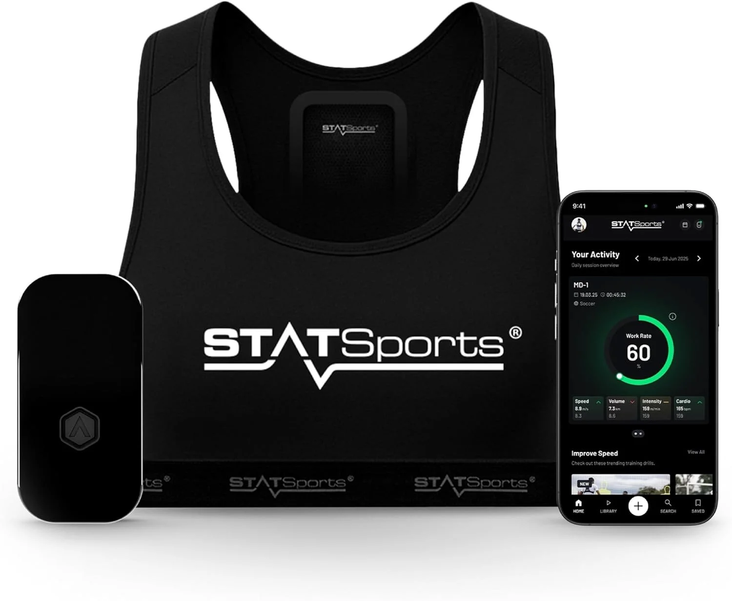 ردیاب فوتبال سری APEX Athlete STATSports - جلیقه ردیابی عملکرد GPS پیشرفته برای بازیکنان - ردیاب فعالیت دقیق و بینش - تجهیزات تمرین فوتبال، بزرگسال سایز L