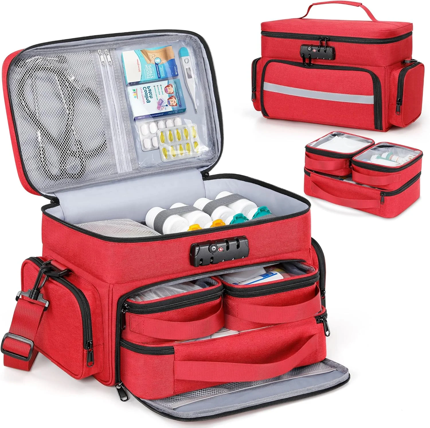 کیف دارو زاناکی با 3 کیف جداشدنی، کیف کمک های اولیه خالی با قفل ترکیبی، سازمان دهنده بطری قرص دو لایه با بند شانه، کیف بزرگ نگهداری دارو برای لوازم پزشکی، قرمز کیف دارو زاناکی با 3 کیف جداشدنی، کیف کمک های اولیه خالی با قفل ترکیبی، سازمان دهنده بطری قرص دو لایه با بند شانه، کیف بزرگ نگهداری دارو برای لوازم پزشکی، قرمز