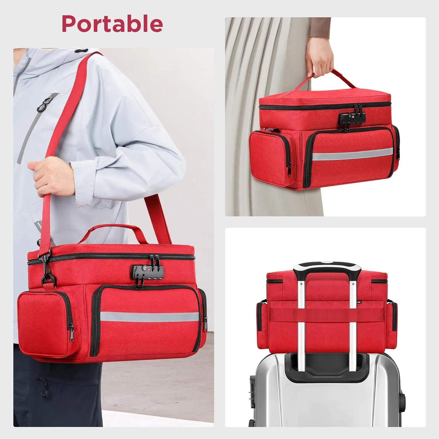 کیف دارو زاناکی با 3 محفظه جداشدنی، کیف کمک های اولیه خالی با قفل ترکیبی، سازمان دهنده بطری قرص دو لایه با بند شانه، کیف بزرگ نگهداری دارو برای لوازم پزشکی، قرمز کیف دارو زاناکی با 3 محفظه جداشدنی، کیف کمک های اولیه خالی با قفل ترکیبی، سازمان دهنده بطری قرص دو لایه با بند شانه، کیف بزرگ نگهداری دارو برای لوازم پزشکی، قرمز