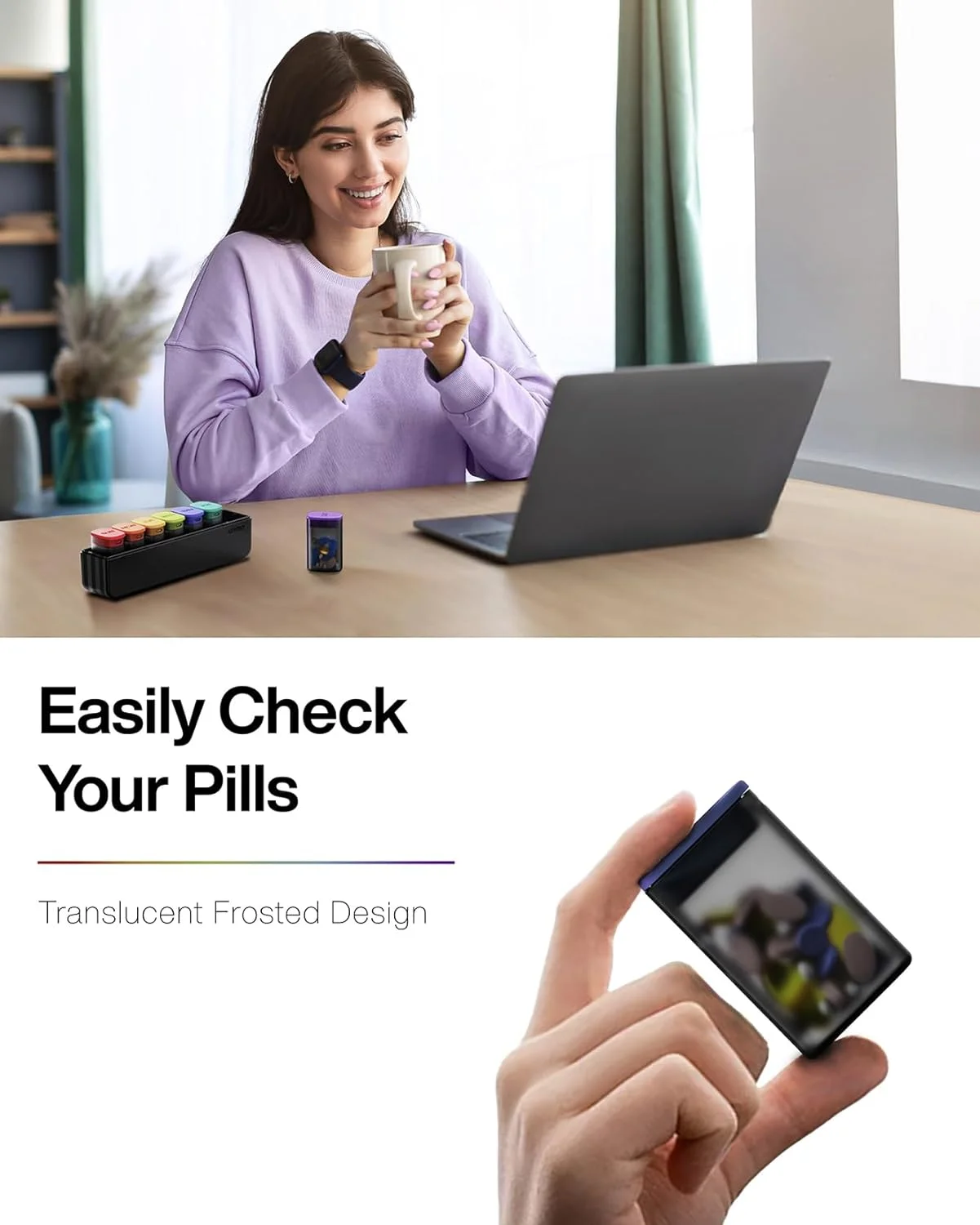 جعبه قرص هفتگی یک بار در روز - جعبه قرص مسافرتی 7 روزه، محفظه بزرگ قرص برای داروهای روزانه، مکمل های ویتامین، روغن ماهی، جا قرصی قابل حمل هفتگی، مشکی