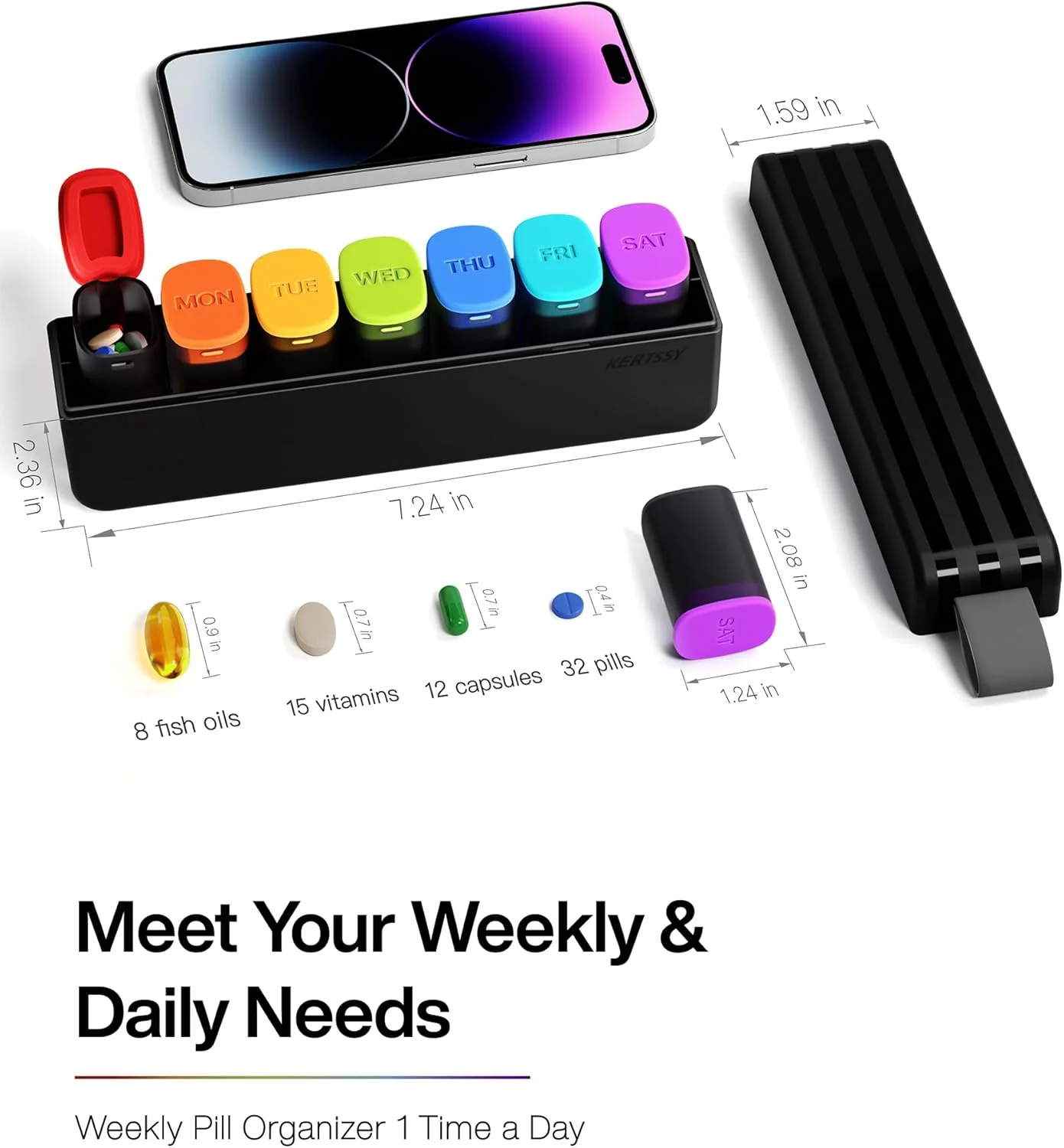 جعبه قرص هفتگی یک بار در روز - جعبه قرص مسافرتی 7 روزه، جا قرصی بزرگ برای داروهای روزانه، مکمل های ویتامین، روغن ماهی، جا قرصی قابل حمل هفتگی، مشکی جعبه قرص هفتگی یک بار در روز - جعبه قرص مسافرتی 7 روزه، جا قرصی بزرگ برای داروهای روزانه، مکمل های ویتامین، روغن ماهی، جا قرصی قابل حمل هفتگی، مشکی