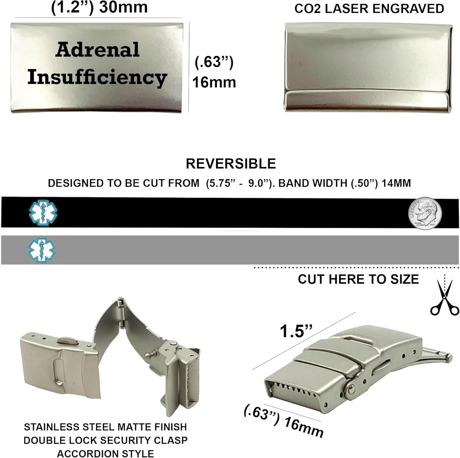 دستبند شناسایی هشدار پزشکی برگشت پذیر باریک/اسپرت "نارسایی آدرنال" یونیورسال برای آقایان و بانوان دستبند شناسایی هشدار پزشکی برگشت پذیر باریک/اسپرت "نارسایی آدرنال" یونیورسال برای آقایان و بانوان
