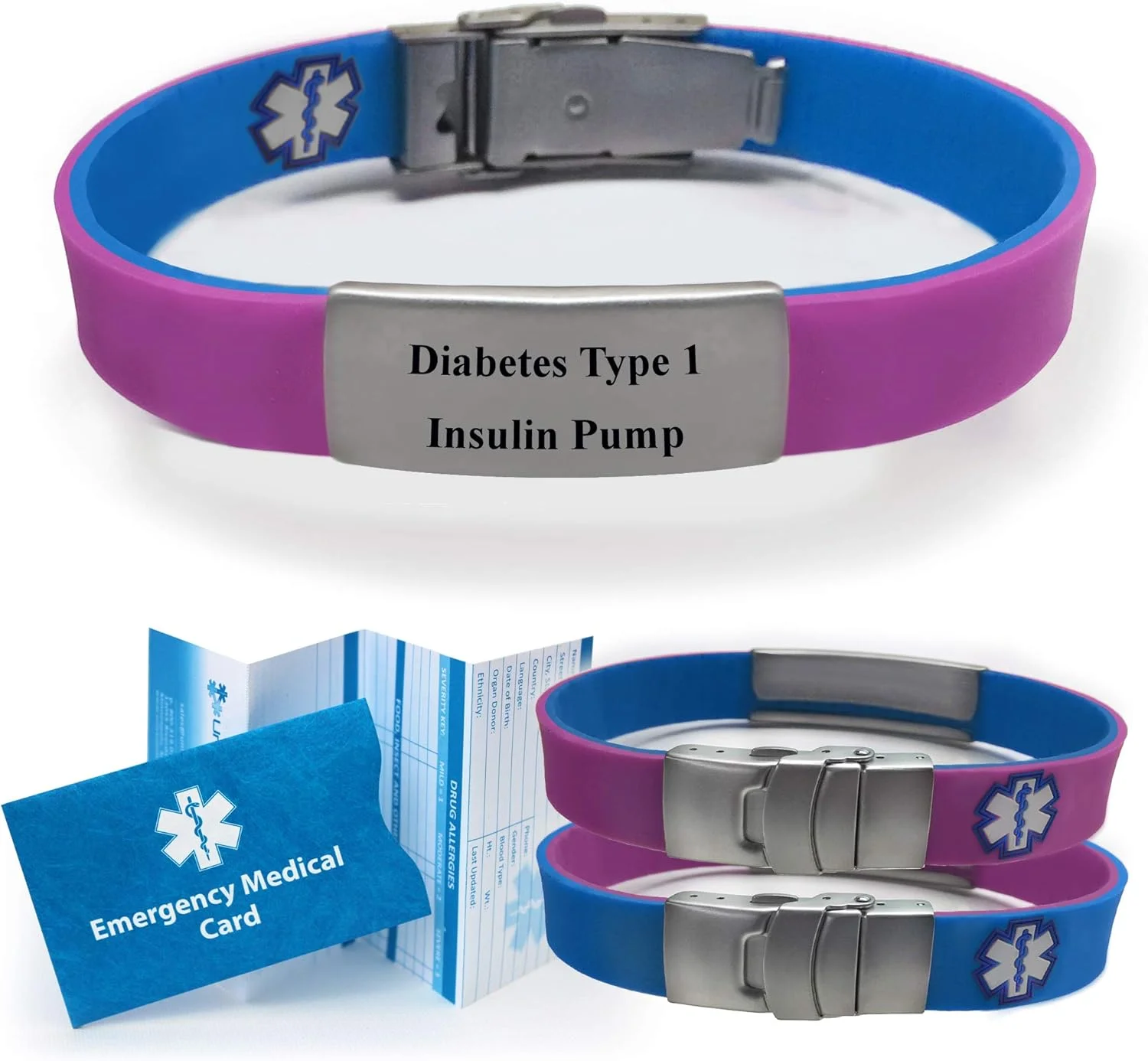 دستبند شناسایی هشدار پزشکی اسپرت/باریک برگشت پذیر برای مردان و زنان - مناسب برای پمپ انسولین