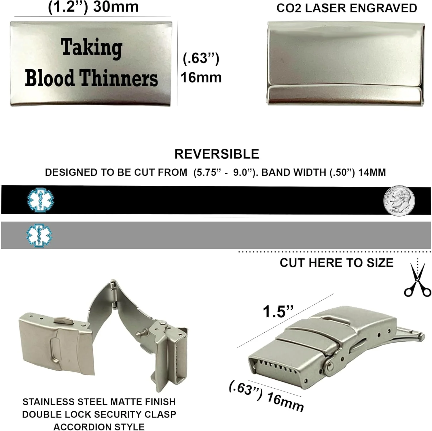 دستبند هشدار پزشکی اسپرت/باریک دو طرفه برای مردان و زنان (مصرف کننده داروهای رقیق کننده خون)