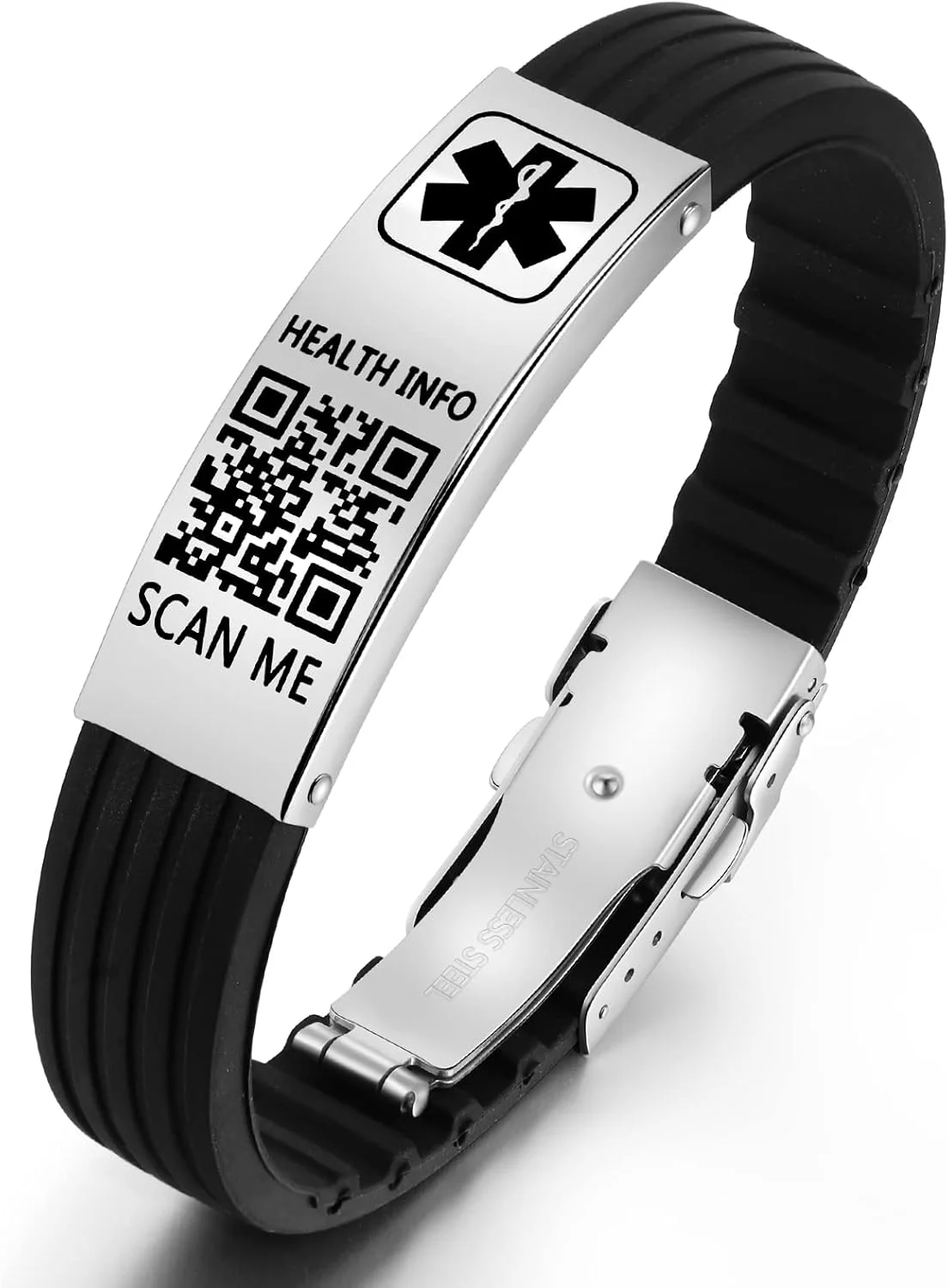 دستبندهای پزشکی برای آقایان و بانوان با کد QR، دستبندهای شناسه هشدار پزشکی برای مسافرت ورزشی - مچ بند سیلیکونی ضد آب مناسب برای مچ دست تا 8 اینچ - فضای بیشتر برای شناسه پزشکی سفارشی اورژانسی دستبندهای پزشکی برای آقایان و بانوان با کد QR، دستبندهای شناسه هشدار پزشکی برای مسافرت ورزشی - مچ بند سیلیکونی ضد آب مناسب برای مچ دست تا 8 اینچ - فضای بیشتر برای شناسه پزشکی سفارشی اورژانسی