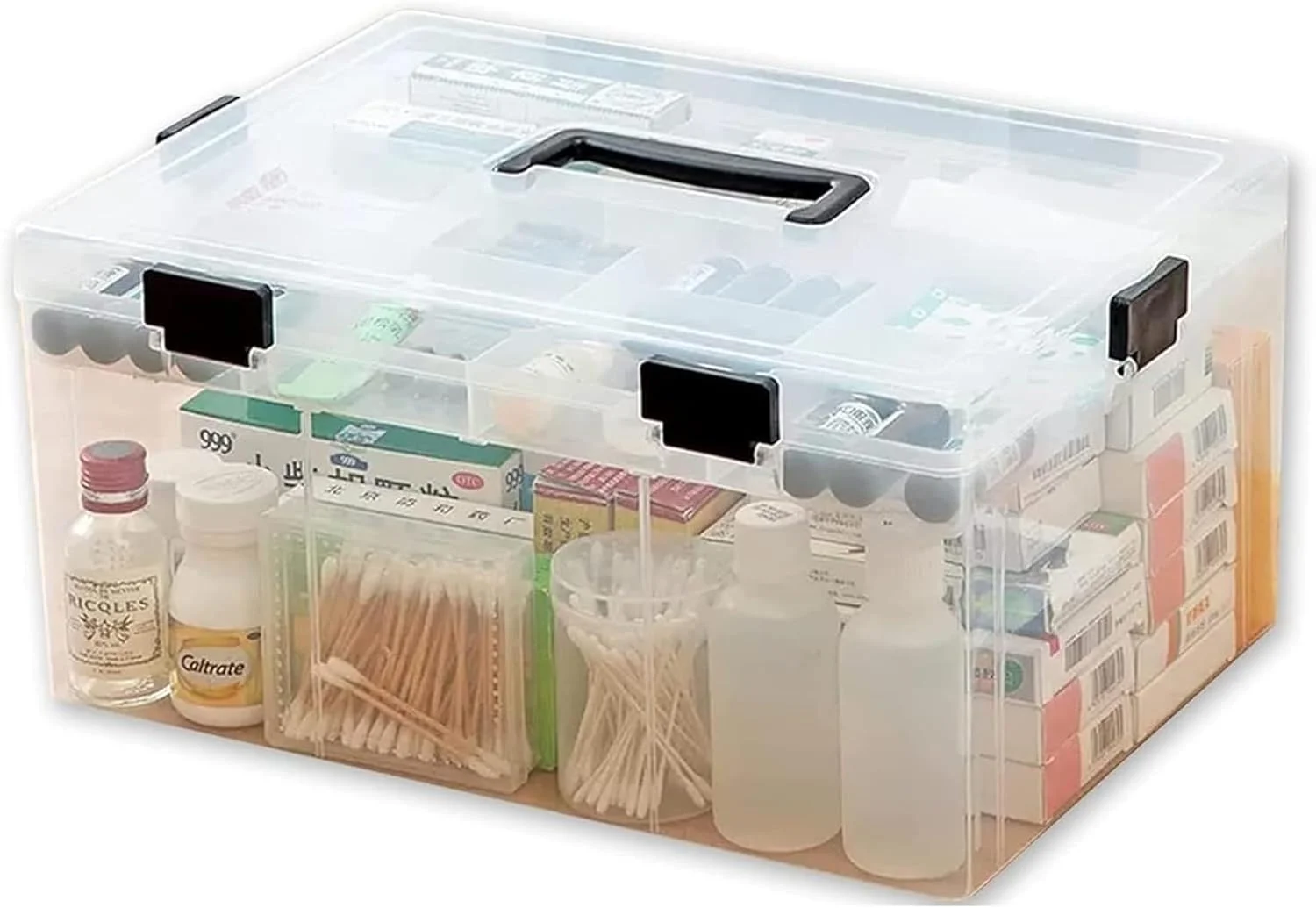 جعبه نگهداری بزرگ پلاستیکی برای لوازم پزشکی | جعبه کمک های اولیه مسافرتی خانوادگی | جعبه سازمان دهنده دارو با دسته و قفل کودک | جعبه نگهداری برای دارو، اسباب بازی، ابزار | 1 عدد جعبه نگهداری بزرگ پلاستیکی برای لوازم پزشکی | جعبه کمک های اولیه مسافرتی خانوادگی | جعبه سازمان دهنده دارو با دسته و قفل کودک | جعبه نگهداری برای دارو، اسباب بازی، ابزار | 1 عدد