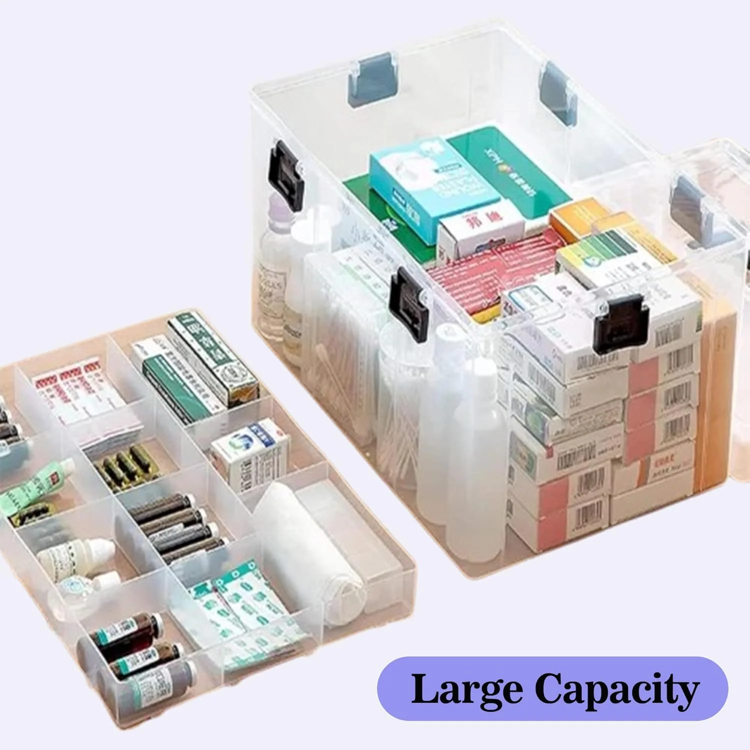 جعبه نگهداری بزرگ پلاستیکی برای لوازم پزشکی | جعبه کمک های اولیه مسافرتی خانوادگی | جعبه سازمان دهنده دارو با دسته و قفل کودک | جعبه نگهداری برای دارو، اسباب بازی، ابزار | 1 عدد جعبه نگهداری بزرگ پلاستیکی برای لوازم پزشکی | جعبه کمک های اولیه مسافرتی خانوادگی | جعبه سازمان دهنده دارو با دسته و قفل کودک | جعبه نگهداری برای دارو، اسباب بازی، ابزار | 1 عدد