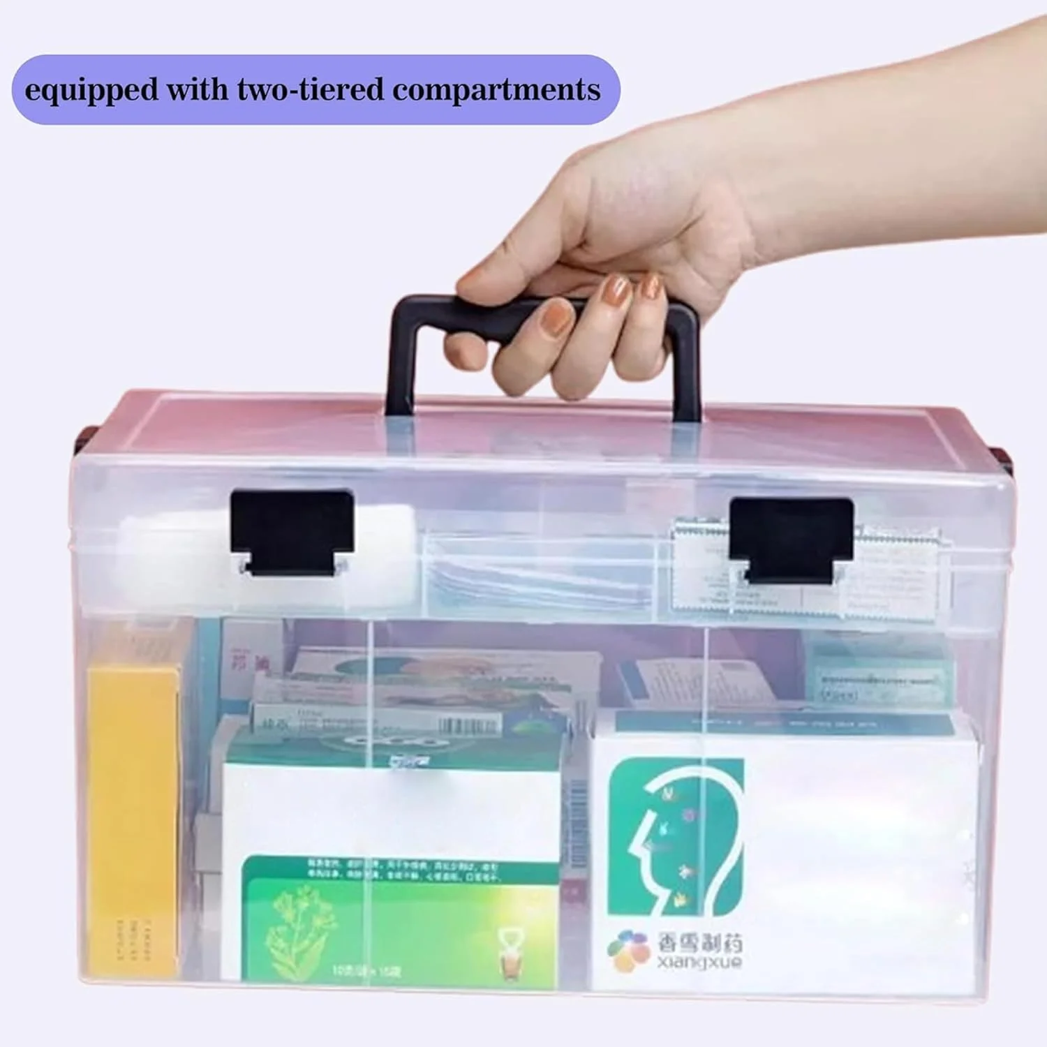 جعبه نگهداری بزرگ پلاستیکی برای لوازم پزشکی، جعبه کمک های اولیه مسافرتی خانوادگی، جعبه سازمان دهنده دارو با محفظه و دسته، سازمان دهنده نگهداری دارو/اسباب بازی/ابزار جعبه نگهداری بزرگ پلاستیکی برای لوازم پزشکی، جعبه کمک های اولیه مسافرتی خانوادگی، جعبه سازمان دهنده دارو با محفظه و دسته، سازمان دهنده نگهداری دارو/اسباب بازی/ابزار